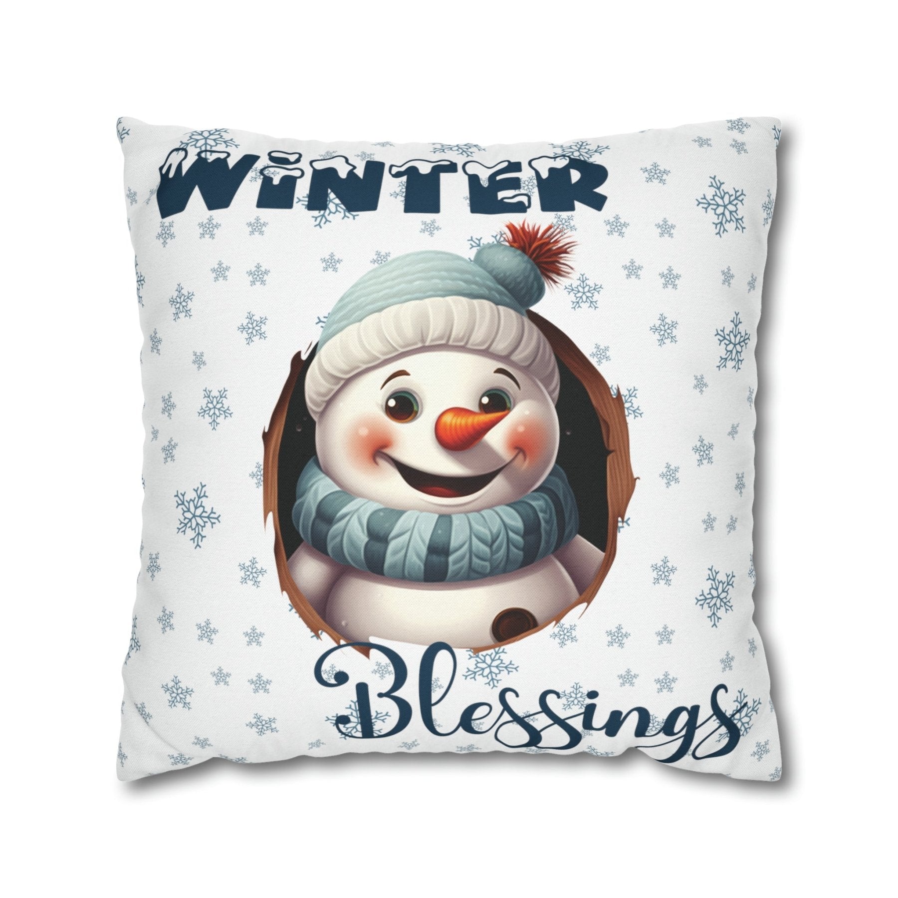 Winter Throw Pillow Cover, Throw Pillow Case, Winter Theme, Snowman, Winter Blessings, Square Pillow Case, Snowman 1 - Janlyn's Crafts