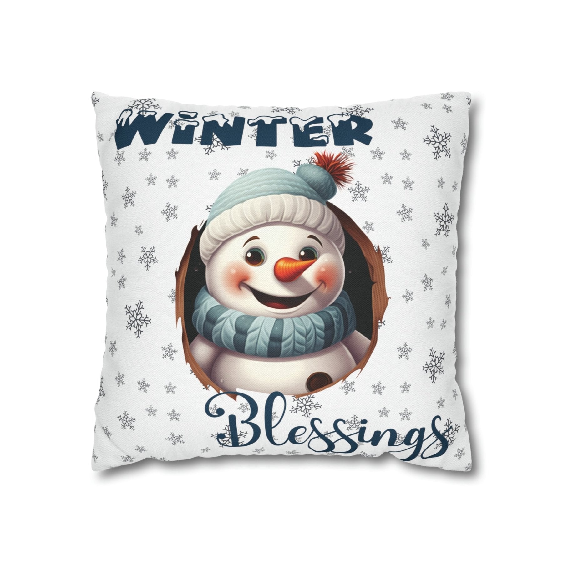 Winter Throw Pillow Cover, Throw Pillow Case, Winter Theme, Snowman, Winter Blessings, Square Pillow Case, Snowman 1 - Janlyn's Crafts