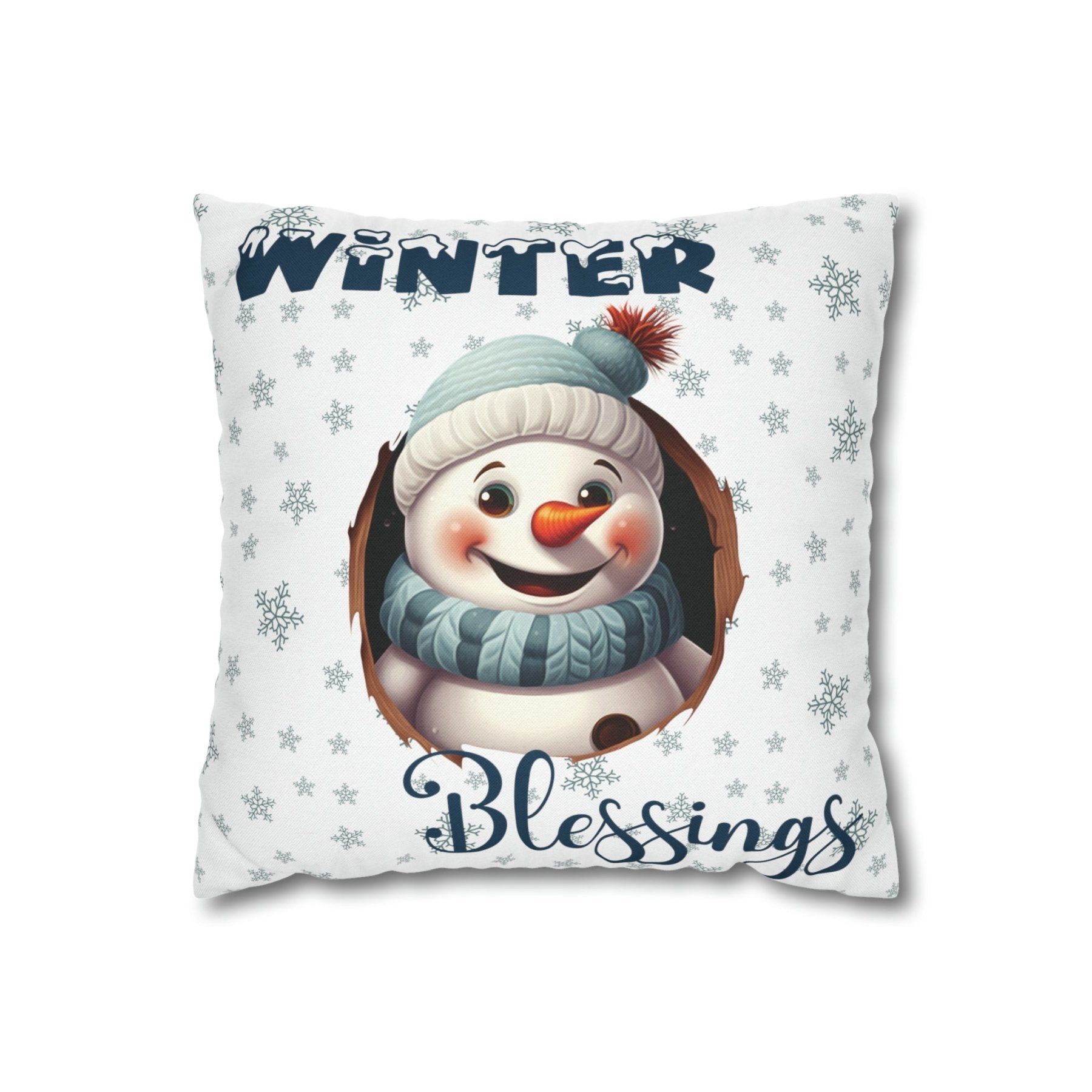 Winter Throw Pillow Cover, Throw Pillow Case, Winter Theme, Snowman, Winter Blessings, Square Pillow Case, Snowman 1 - Janlyn's Crafts