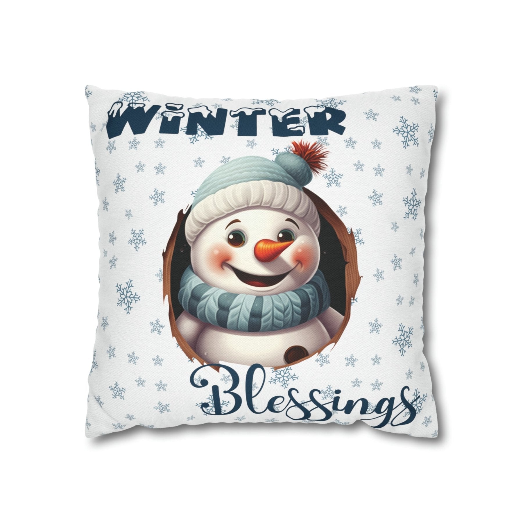 Winter Throw Pillow Cover, Throw Pillow Case, Winter Theme, Snowman, Winter Blessings, Square Pillow Case, Snowman 1 - Janlyn's Crafts