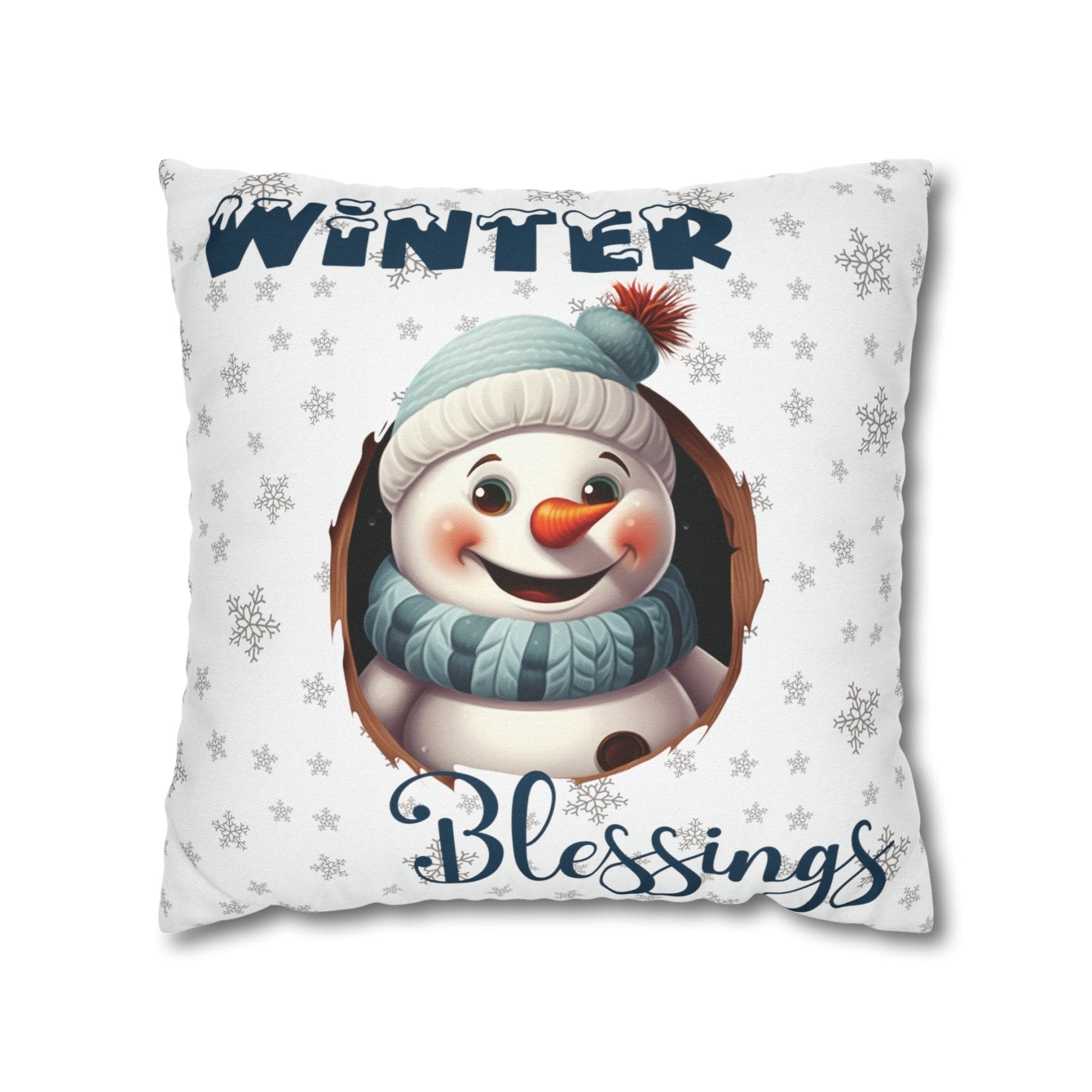 Winter Throw Pillow Cover, Throw Pillow Case, Winter Theme, Snowman, Winter Blessings, Square Pillow Case, Snowman 1 - Janlyn's Crafts