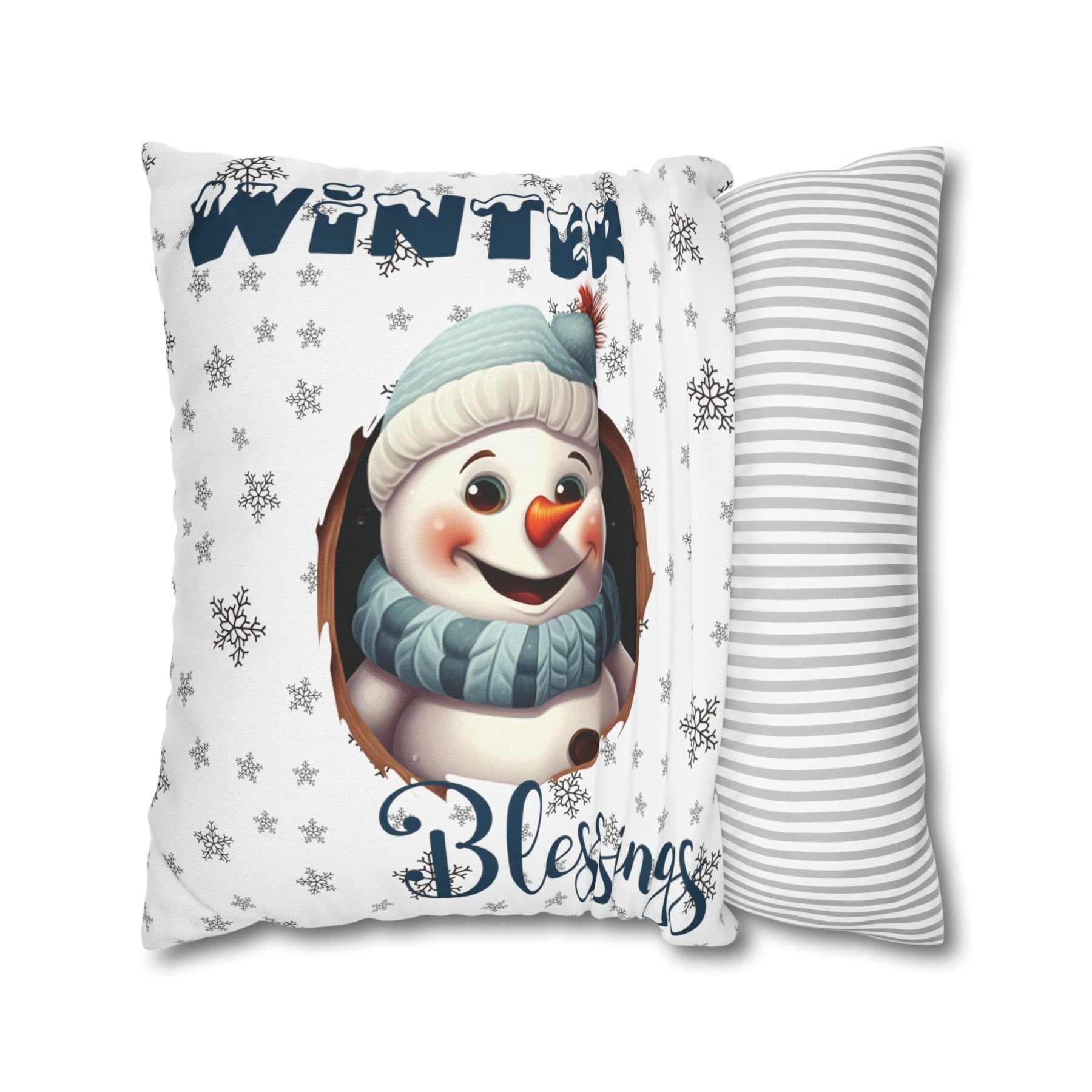 Winter Throw Pillow Cover, Throw Pillow Case, Winter Theme, Snowman, Winter Blessings, Square Pillow Case, Snowman 1 - Janlyn's Crafts