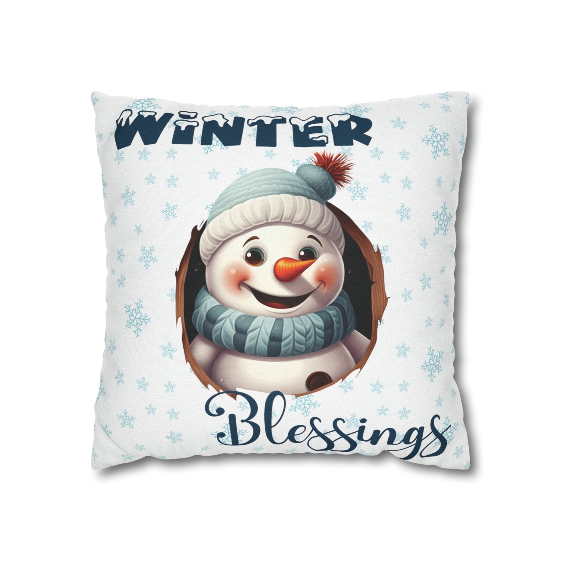 Winter Throw Pillow Cover, Throw Pillow Case, Winter Theme, Snowman, Winter Blessings, Square Pillow Case, Snowman 1 - Janlyn's Crafts