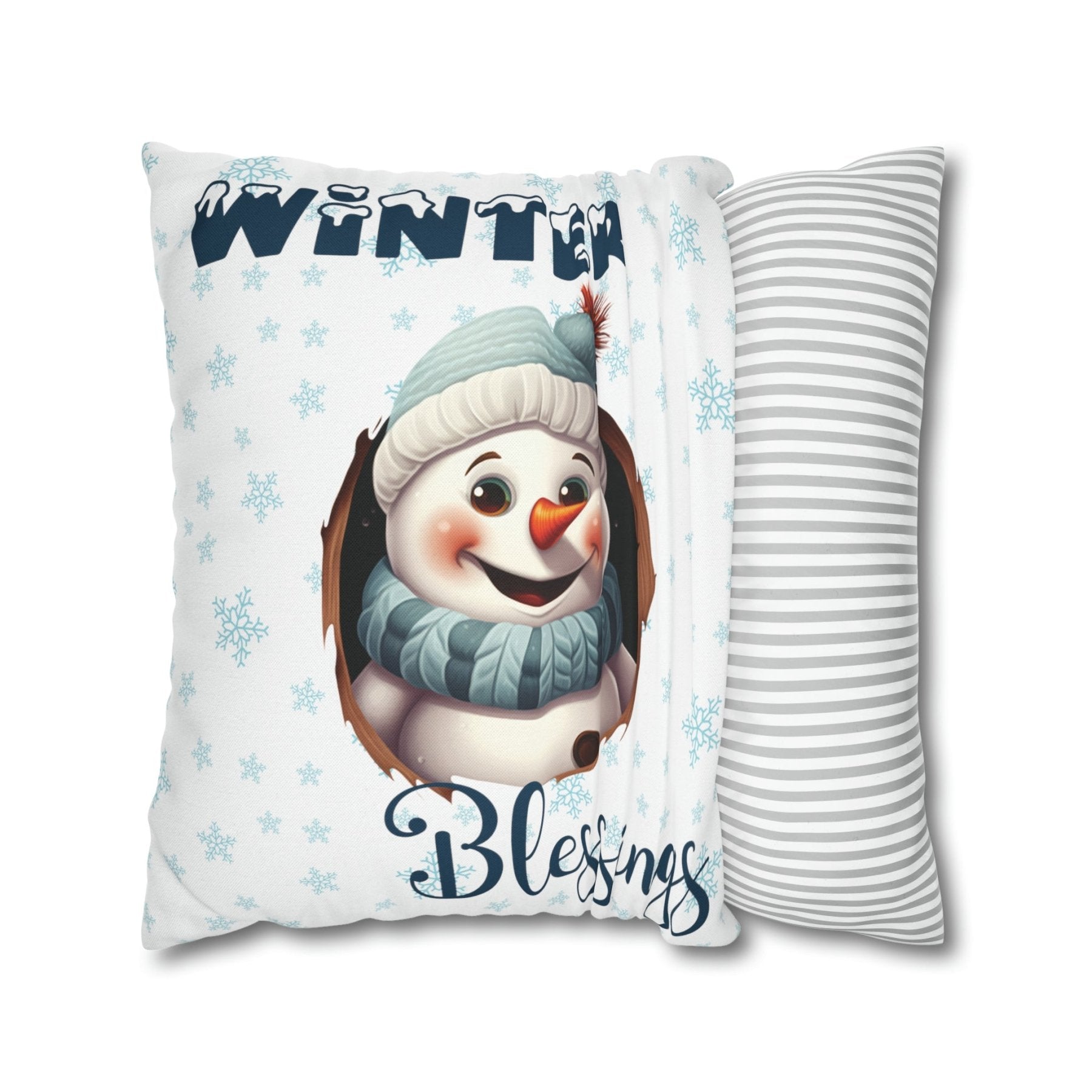 Winter Throw Pillow Cover, Throw Pillow Case, Winter Theme, Snowman, Winter Blessings, Square Pillow Case, Snowman 1 - Janlyn's Crafts