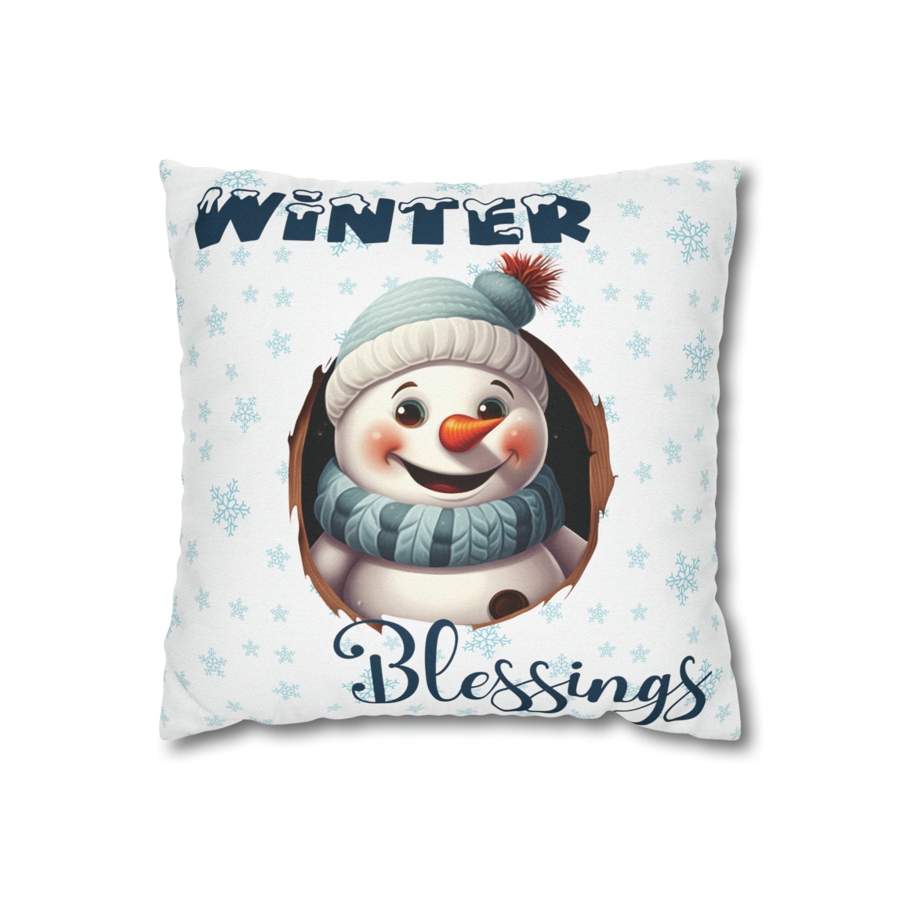 Winter Throw Pillow Cover, Throw Pillow Case, Winter Theme, Snowman, Winter Blessings, Square Pillow Case, Snowman 1 - Janlyn's Crafts