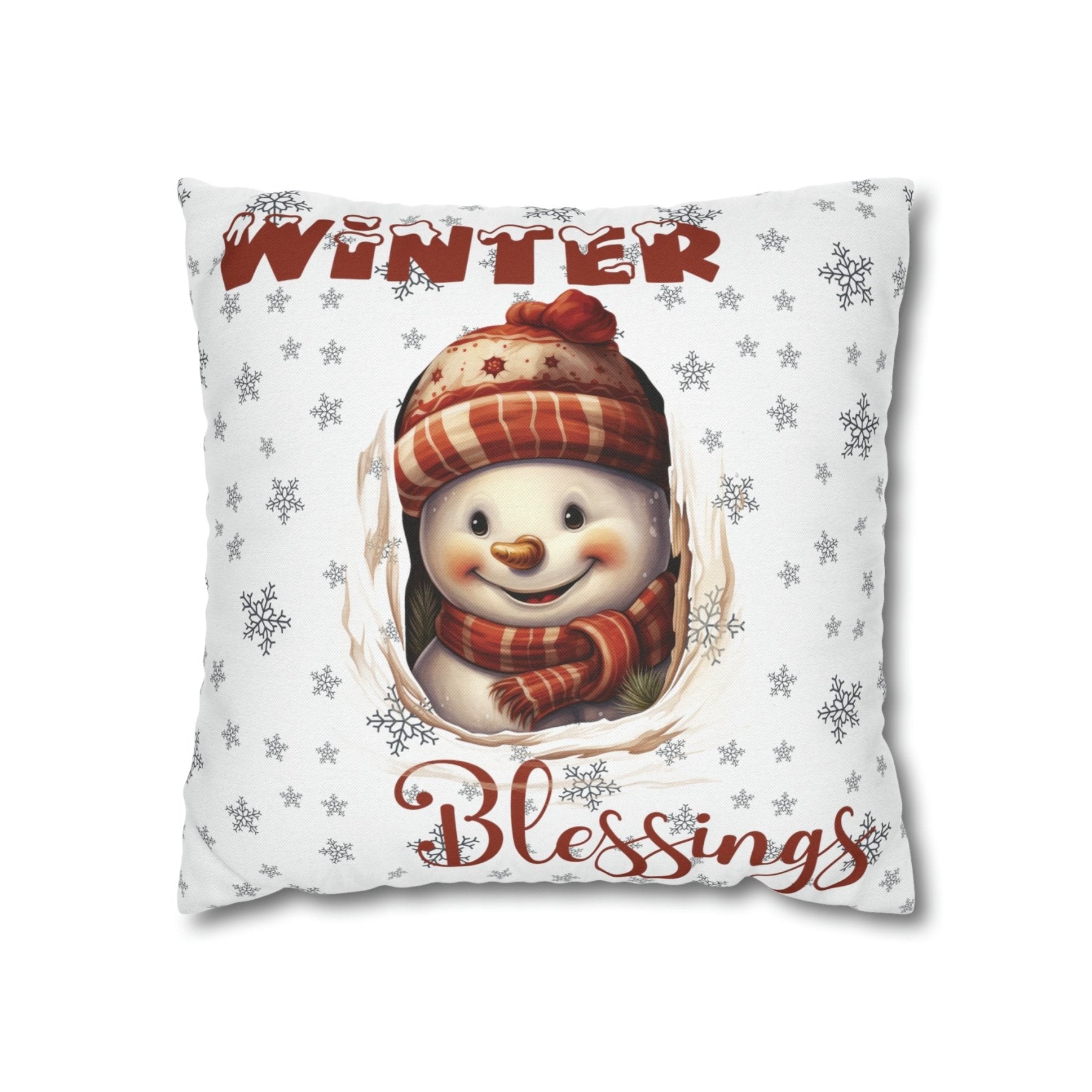 Winter Throw Pillow Cover, Throw Pillow Case, Winter Theme, Snowman, Winter Blessings, Square Pillow Case, Snowman 3 - Janlyn's Crafts