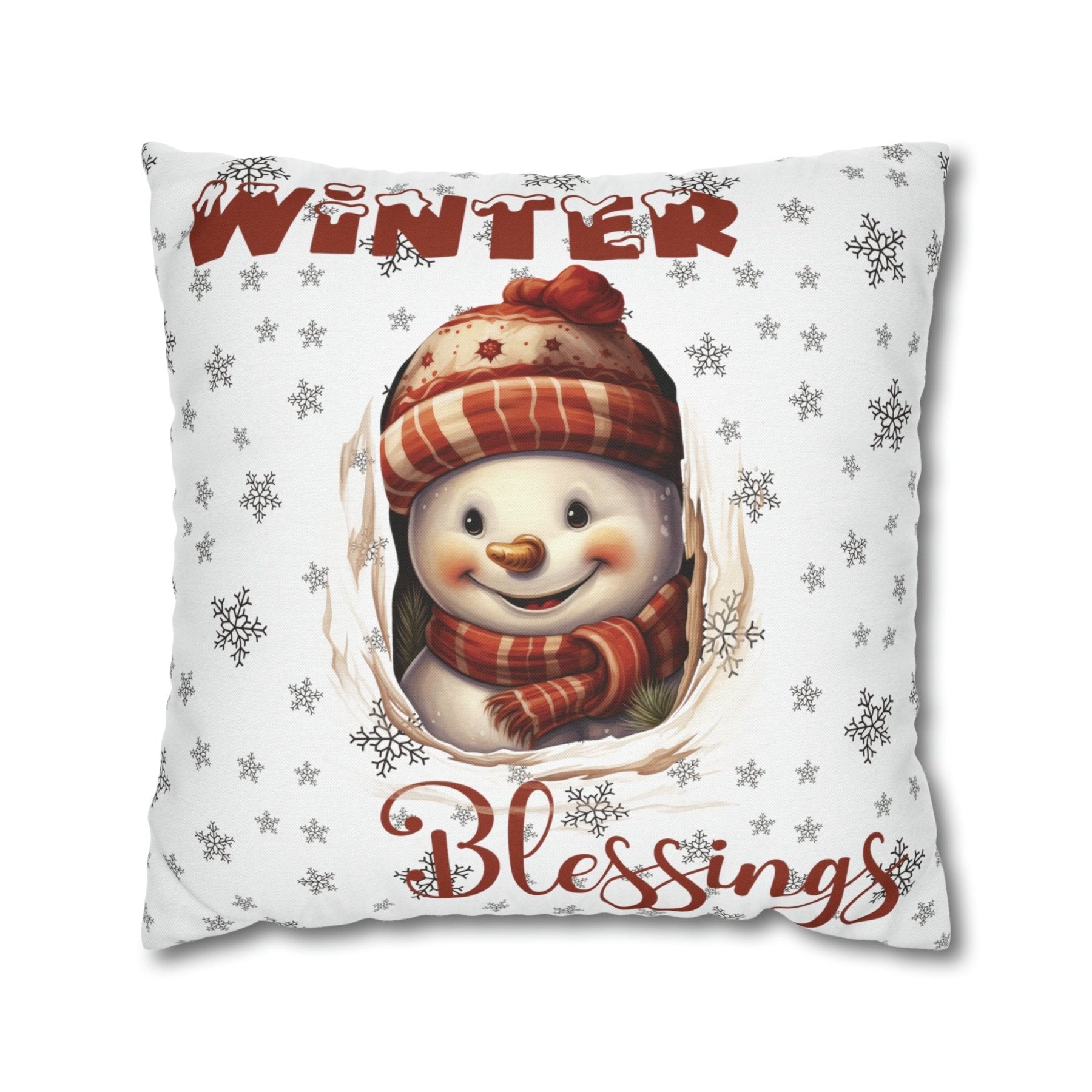 Winter Throw Pillow Cover, Throw Pillow Case, Winter Theme, Snowman, Winter Blessings, Square Pillow Case, Snowman 3 - Janlyn's Crafts