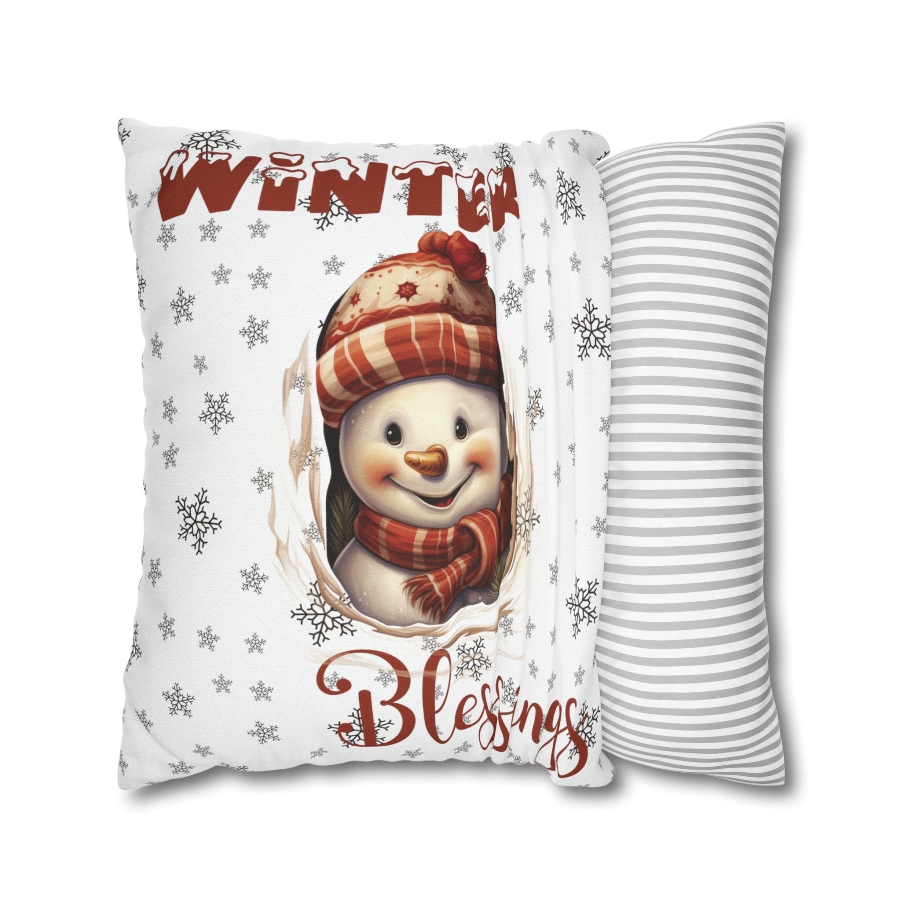 Winter Throw Pillow Cover, Throw Pillow Case, Winter Theme, Snowman, Winter Blessings, Square Pillow Case, Snowman 3 - Janlyn's Crafts