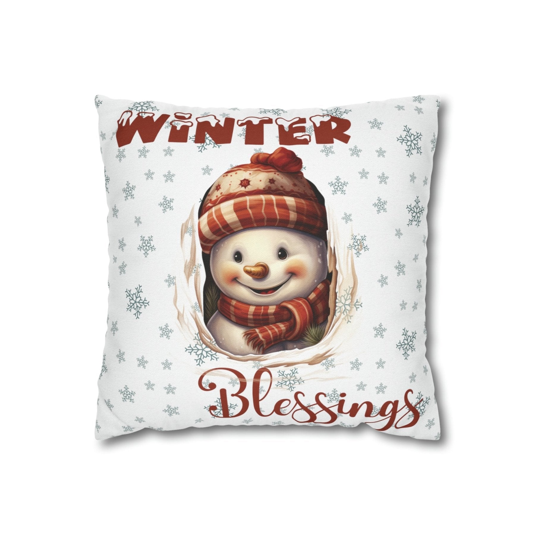 Winter Throw Pillow Cover, Throw Pillow Case, Winter Theme, Snowman, Winter Blessings, Square Pillow Case, Snowman 3 - Janlyn's Crafts