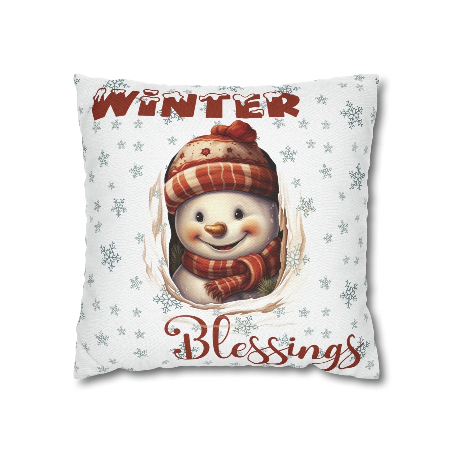 Winter Throw Pillow Cover, Throw Pillow Case, Winter Theme, Snowman, Winter Blessings, Square Pillow Case, Snowman 3 - Janlyn's Crafts