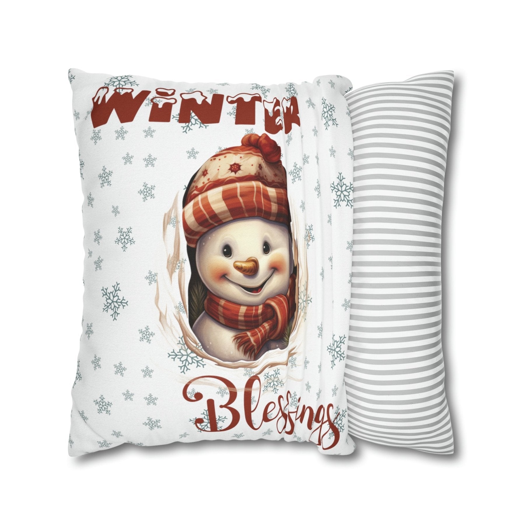 Winter Throw Pillow Cover, Throw Pillow Case, Winter Theme, Snowman, Winter Blessings, Square Pillow Case, Snowman 3 - Janlyn's Crafts