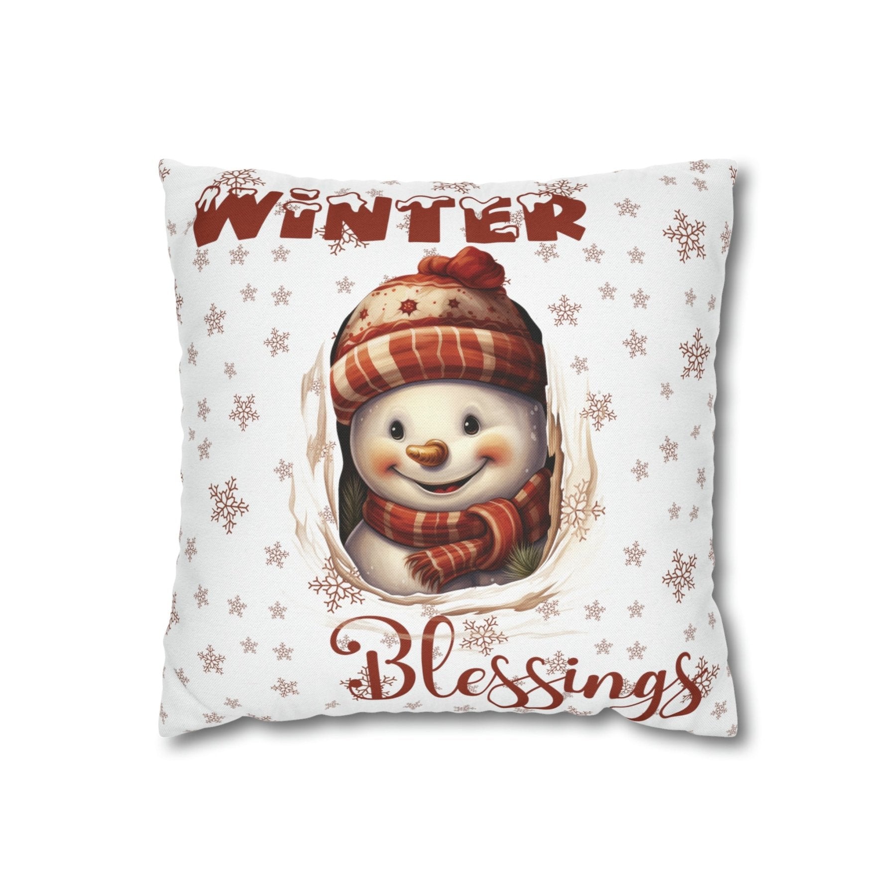 Winter Throw Pillow Cover, Throw Pillow Case, Winter Theme, Snowman, Winter Blessings, Square Pillow Case, Snowman 3 - Janlyn's Crafts