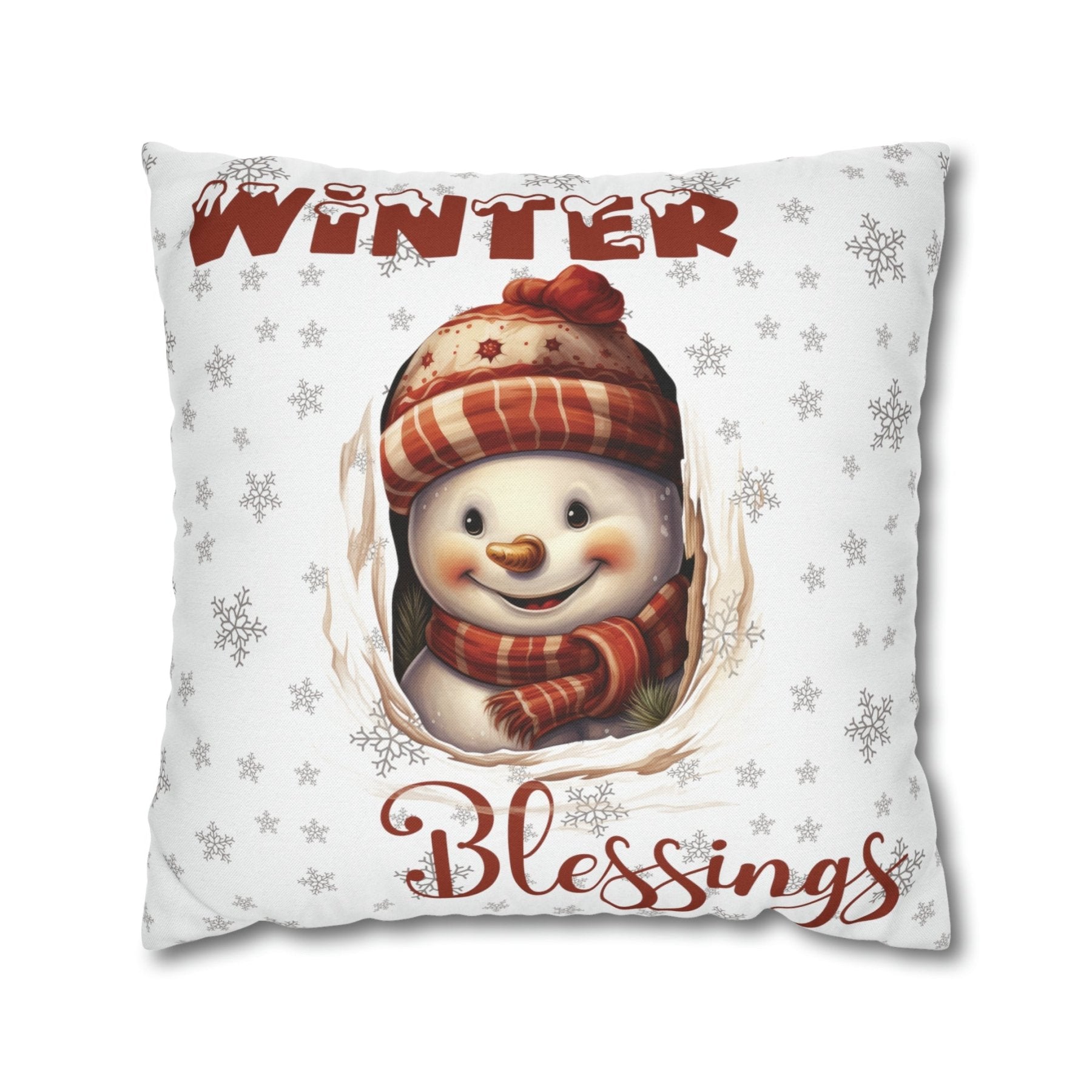 Winter Throw Pillow Cover, Throw Pillow Case, Winter Theme, Snowman, Winter Blessings, Square Pillow Case, Snowman 3 - Janlyn's Crafts