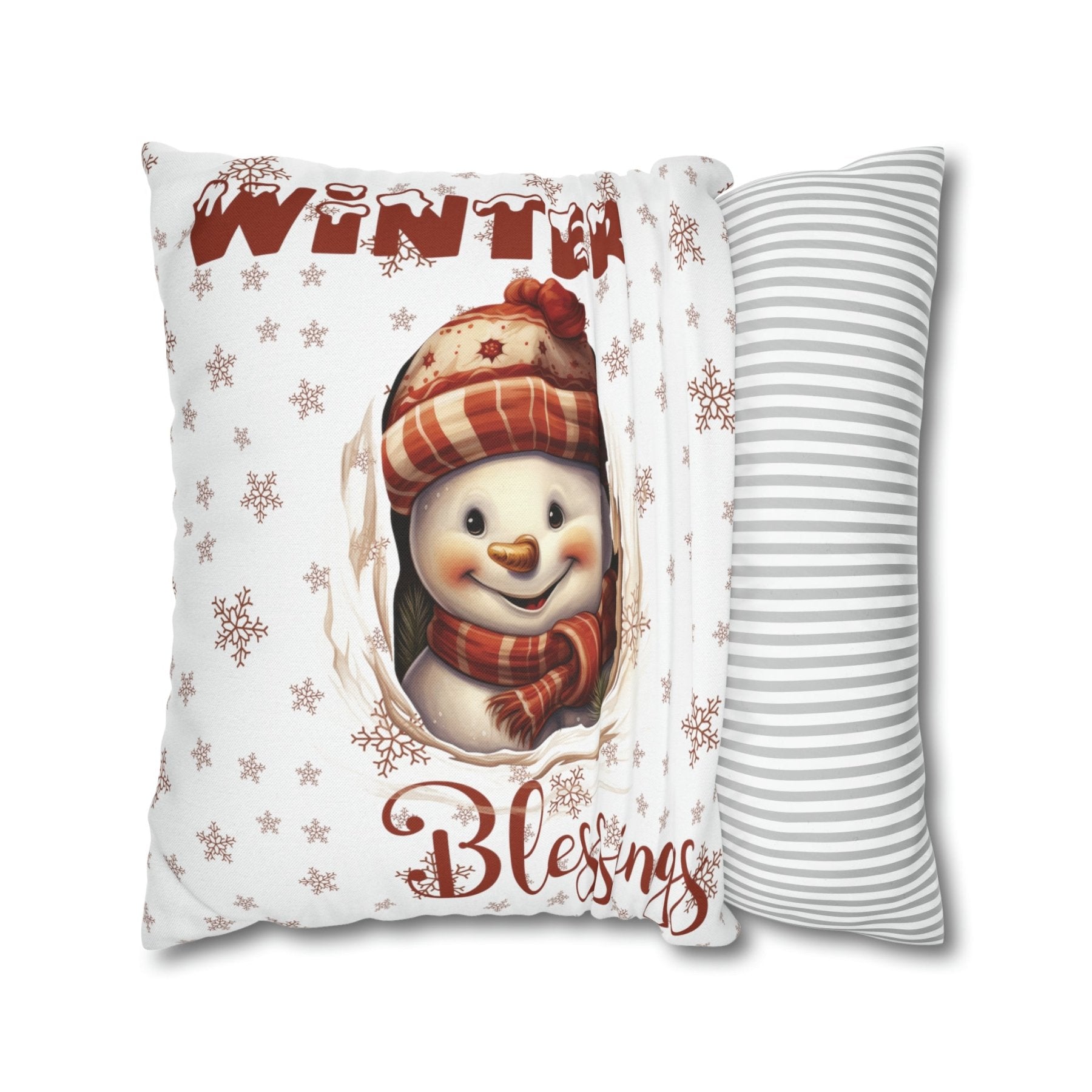 Winter Throw Pillow Cover, Throw Pillow Case, Winter Theme, Snowman, Winter Blessings, Square Pillow Case, Snowman 3 - Janlyn's Crafts