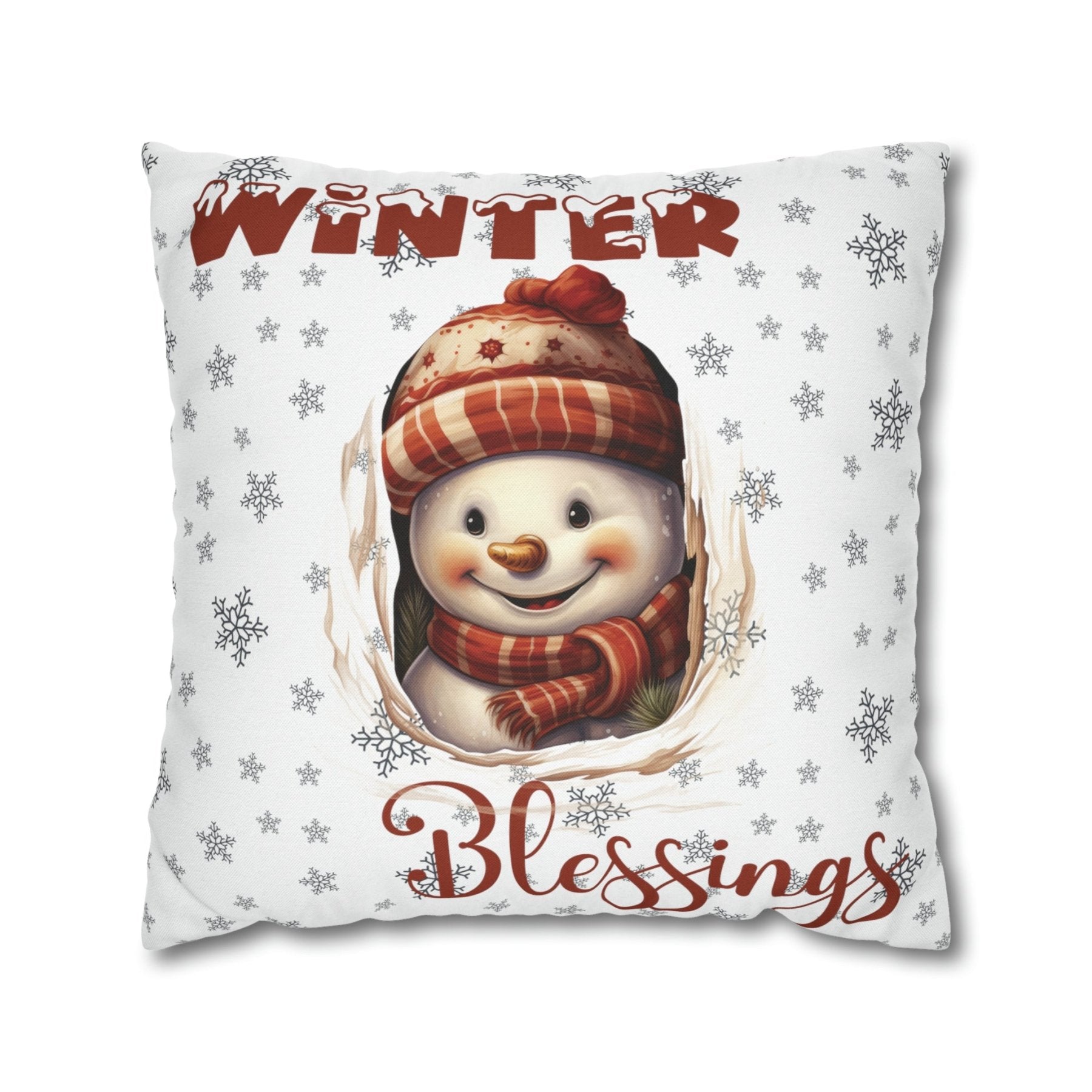 Winter Throw Pillow Cover, Throw Pillow Case, Winter Theme, Snowman, Winter Blessings, Square Pillow Case, Snowman 3 - Janlyn's Crafts