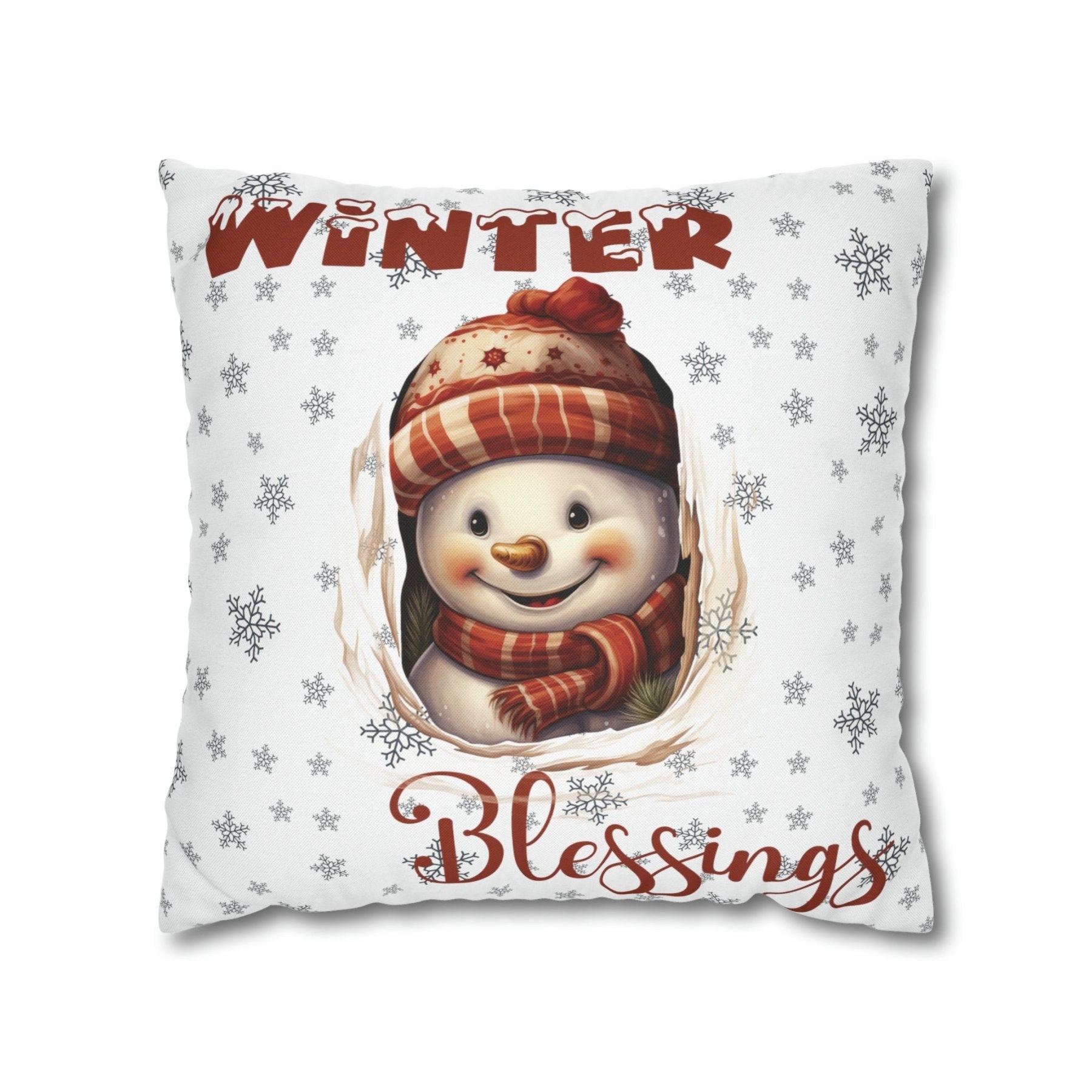 Winter Throw Pillow Cover, Throw Pillow Case, Winter Theme, Snowman, Winter Blessings, Square Pillow Case, Snowman 3 - Janlyn's Crafts