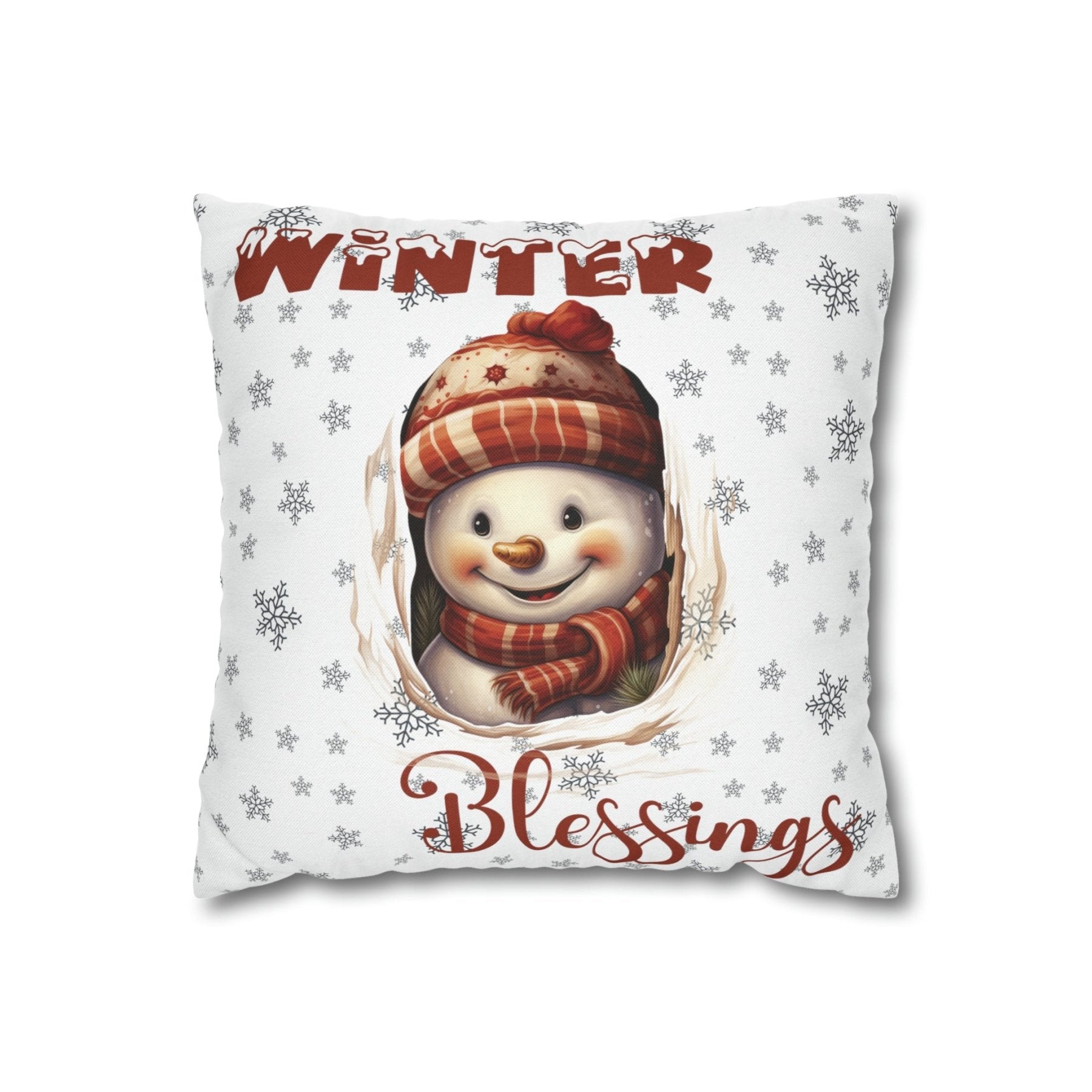 Winter Throw Pillow Cover, Throw Pillow Case, Winter Theme, Snowman, Winter Blessings, Square Pillow Case, Snowman 3 - Janlyn's Crafts