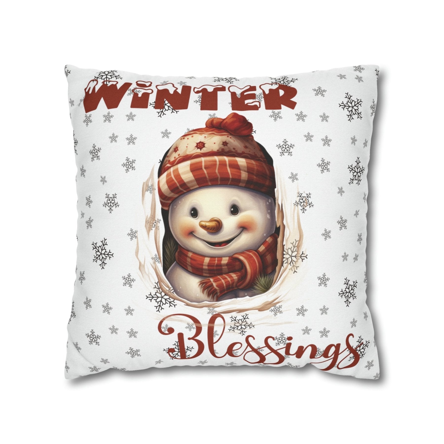 Winter Throw Pillow Cover, Throw Pillow Case, Winter Theme, Snowman, Winter Blessings, Square Pillow Case, Snowman 3 - Janlyn's Crafts