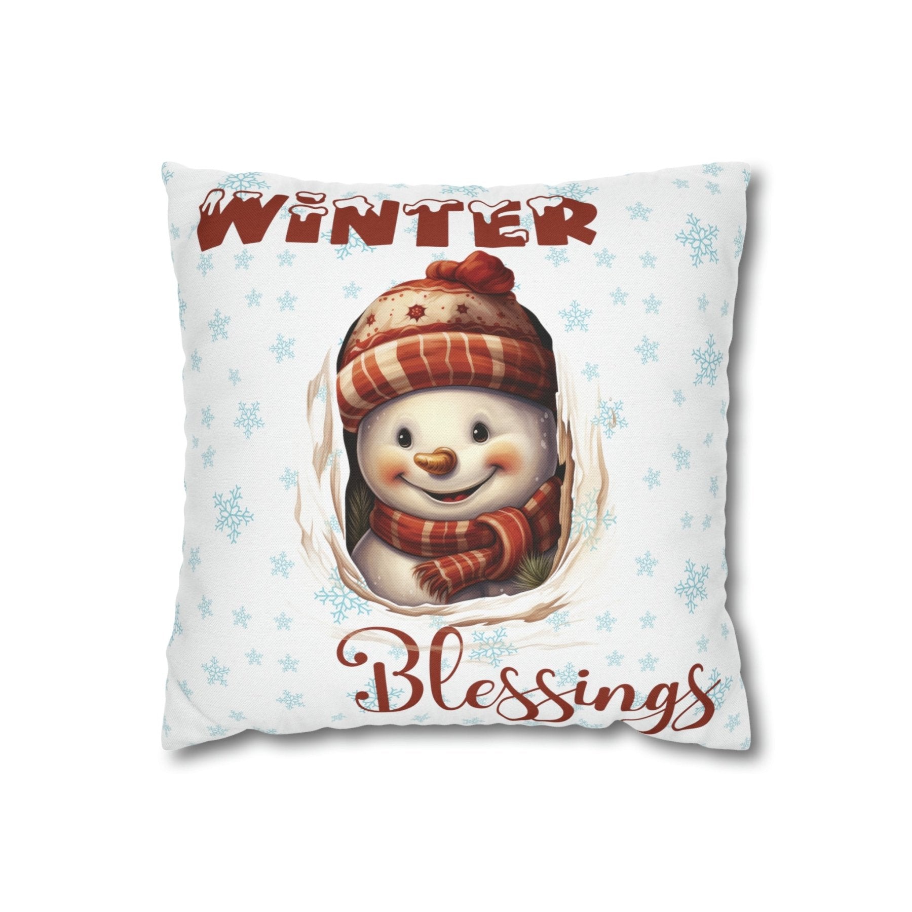 Winter Throw Pillow Cover, Throw Pillow Case, Winter Theme, Snowman, Winter Blessings, Square Pillow Case, Snowman 3 - Janlyn's Crafts