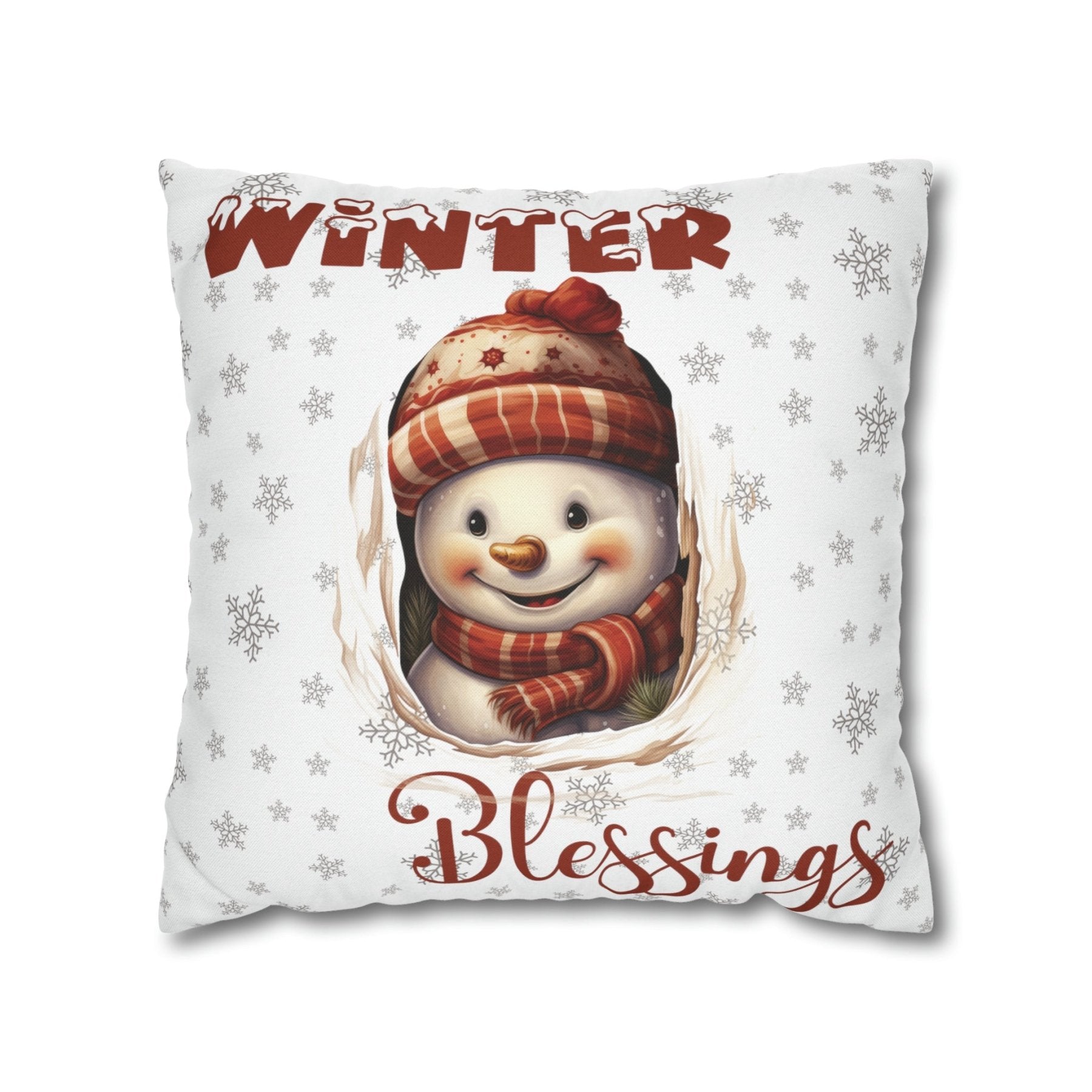 Winter Throw Pillow Cover, Throw Pillow Case, Winter Theme, Snowman, Winter Blessings, Square Pillow Case, Snowman 3 - Janlyn's Crafts