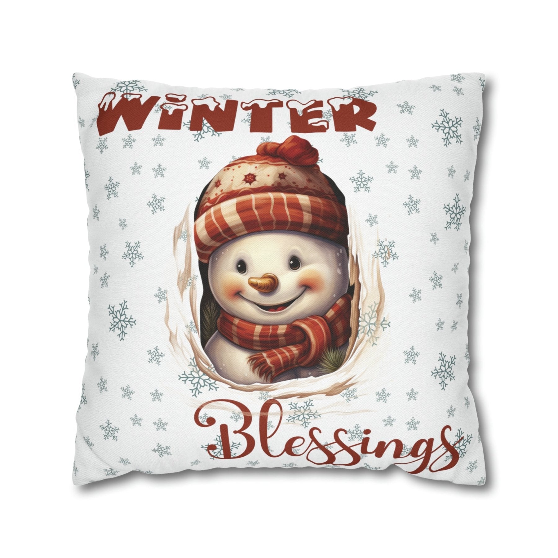 Winter Throw Pillow Cover, Throw Pillow Case, Winter Theme, Snowman, Winter Blessings, Square Pillow Case, Snowman 3 - Janlyn's Crafts