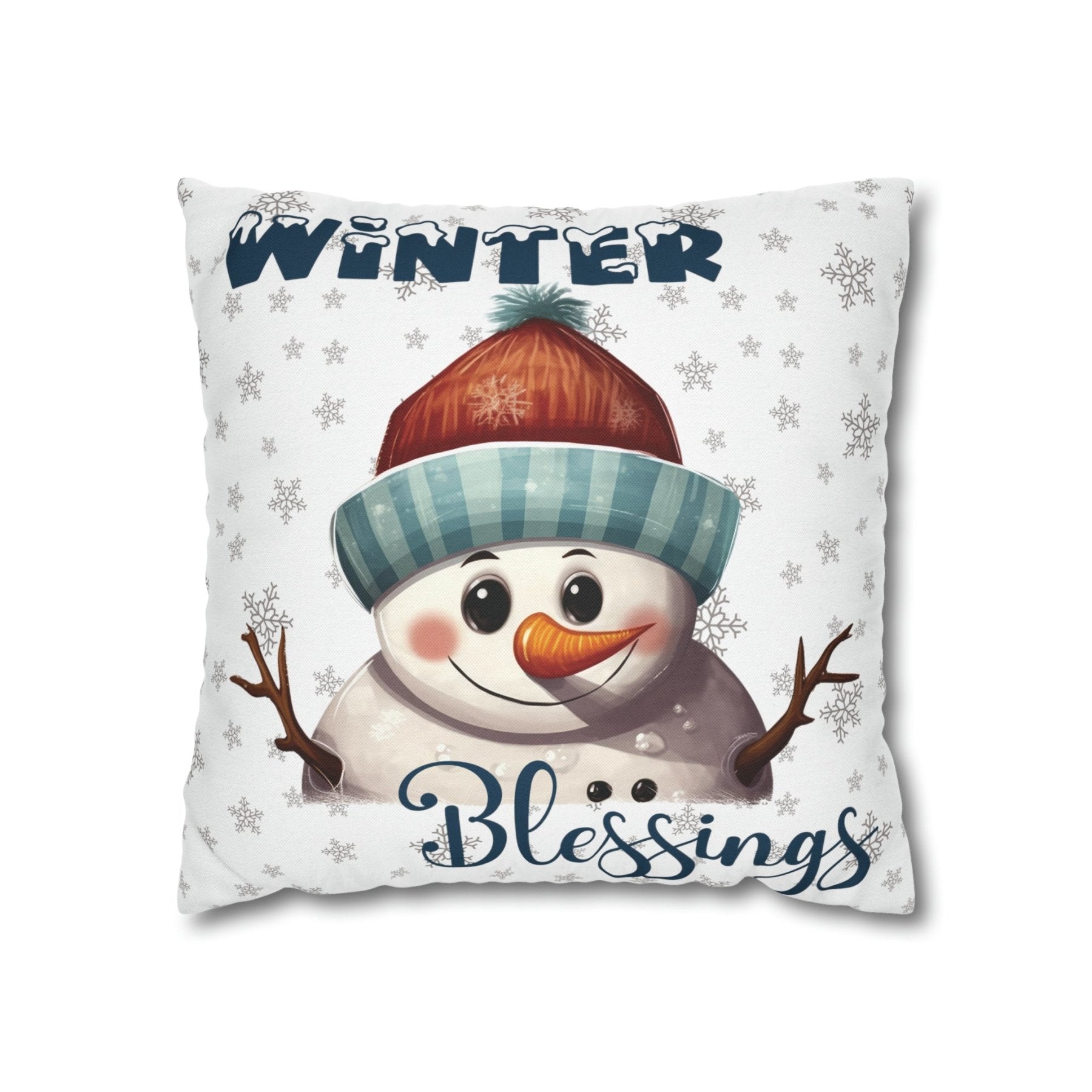 Winter Throw Pillow Cover, Throw Pillow Case, Winter Theme, Snowman, Winter Blessings, Square Pillow Case, Snowman 4 - Janlyn's Crafts