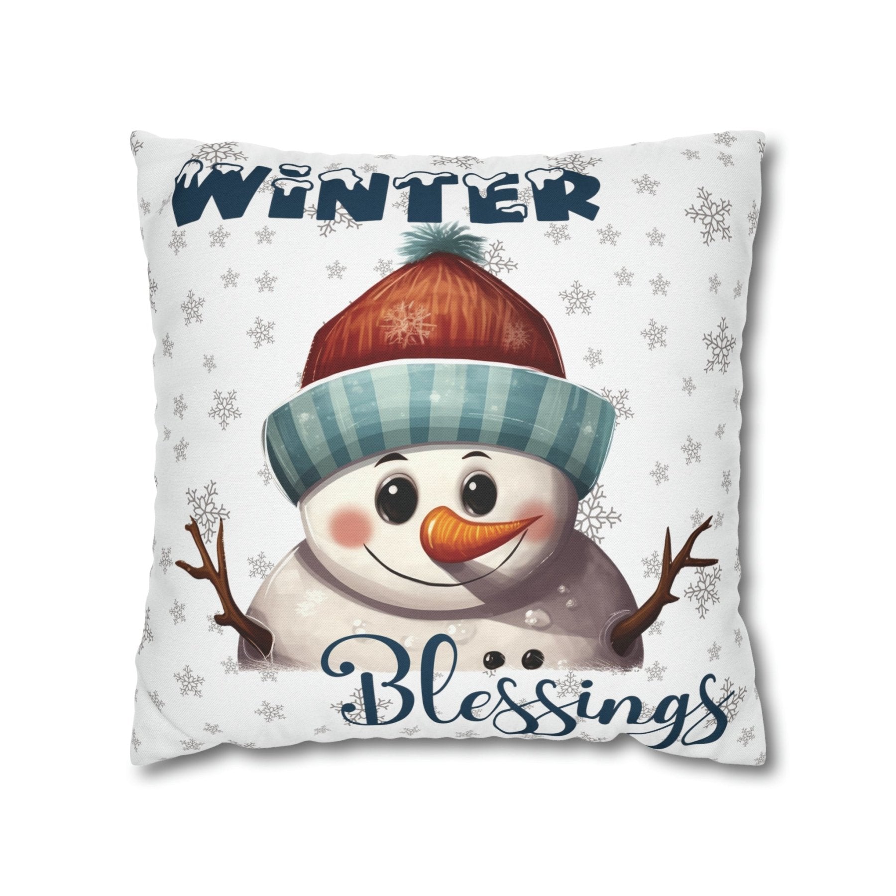 Winter Throw Pillow Cover, Throw Pillow Case, Winter Theme, Snowman, Winter Blessings, Square Pillow Case, Snowman 4 - Janlyn's Crafts