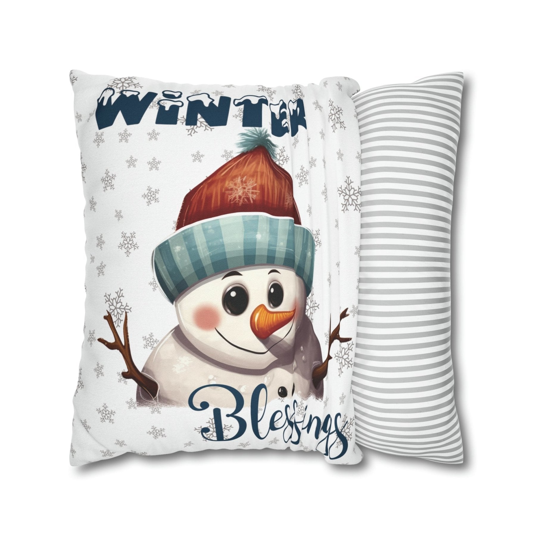 Winter Throw Pillow Cover, Throw Pillow Case, Winter Theme, Snowman, Winter Blessings, Square Pillow Case, Snowman 4 - Janlyn's Crafts