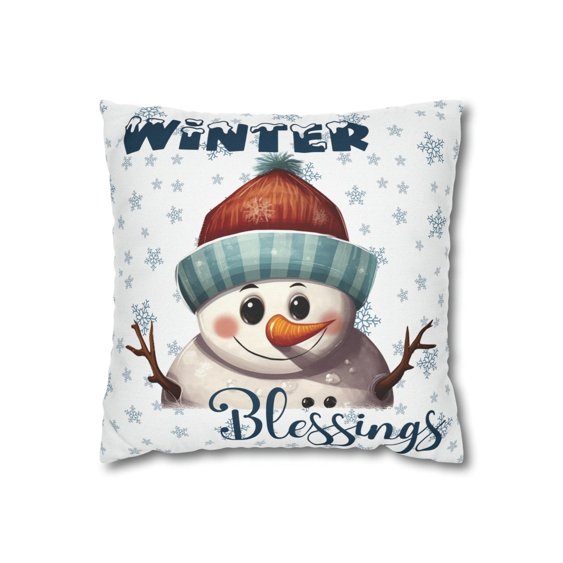 Winter Throw Pillow Cover, Throw Pillow Case, Winter Theme, Snowman, Winter Blessings, Square Pillow Case, Snowman 4 - Janlyn's Crafts