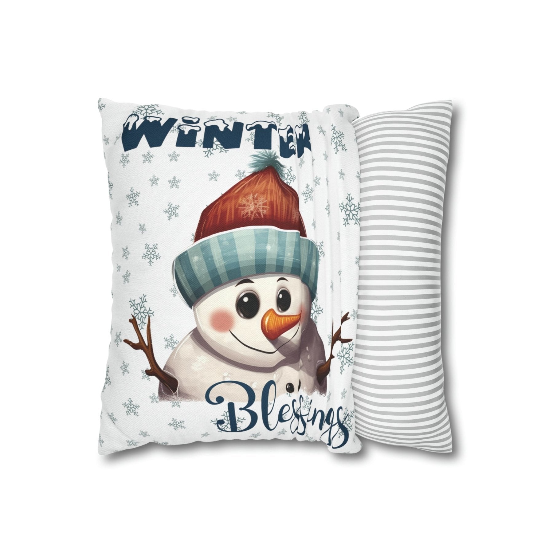 Winter Throw Pillow Cover, Throw Pillow Case, Winter Theme, Snowman, Winter Blessings, Square Pillow Case, Snowman 4 - Janlyn's Crafts