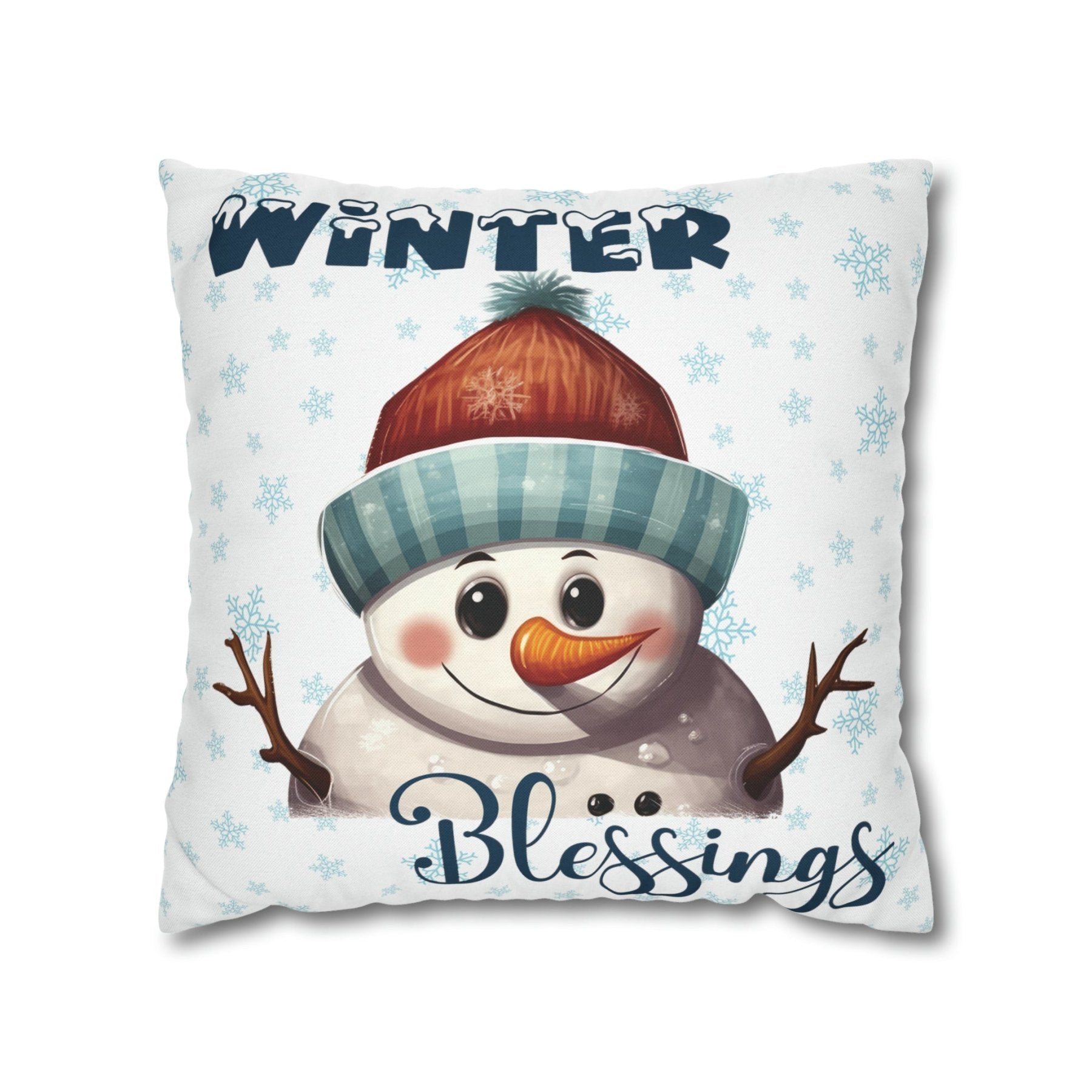 Winter Throw Pillow Cover, Throw Pillow Case, Winter Theme, Snowman, Winter Blessings, Square Pillow Case, Snowman 4 - Janlyn's Crafts