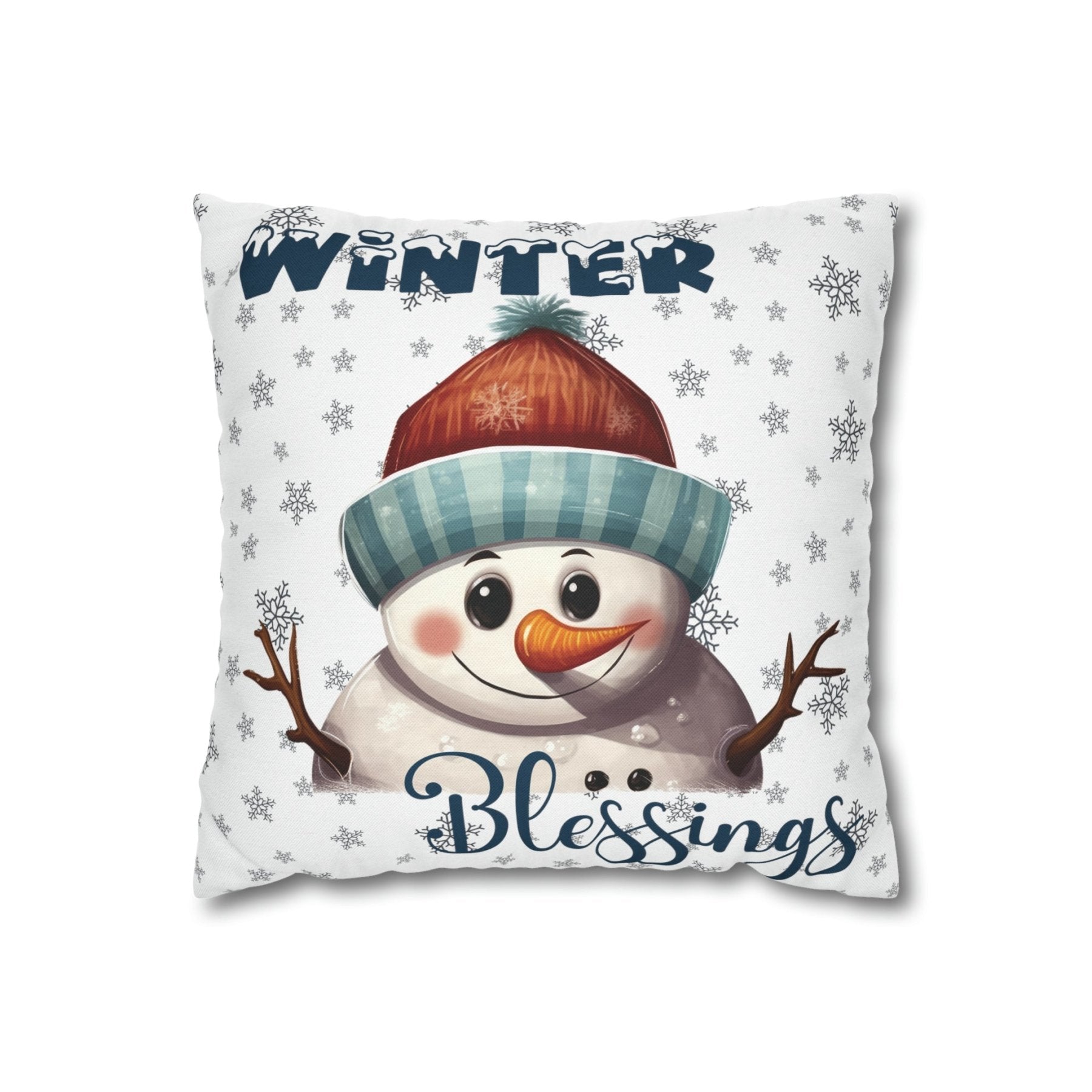 Winter Throw Pillow Cover, Throw Pillow Case, Winter Theme, Snowman, Winter Blessings, Square Pillow Case, Snowman 4 - Janlyn's Crafts