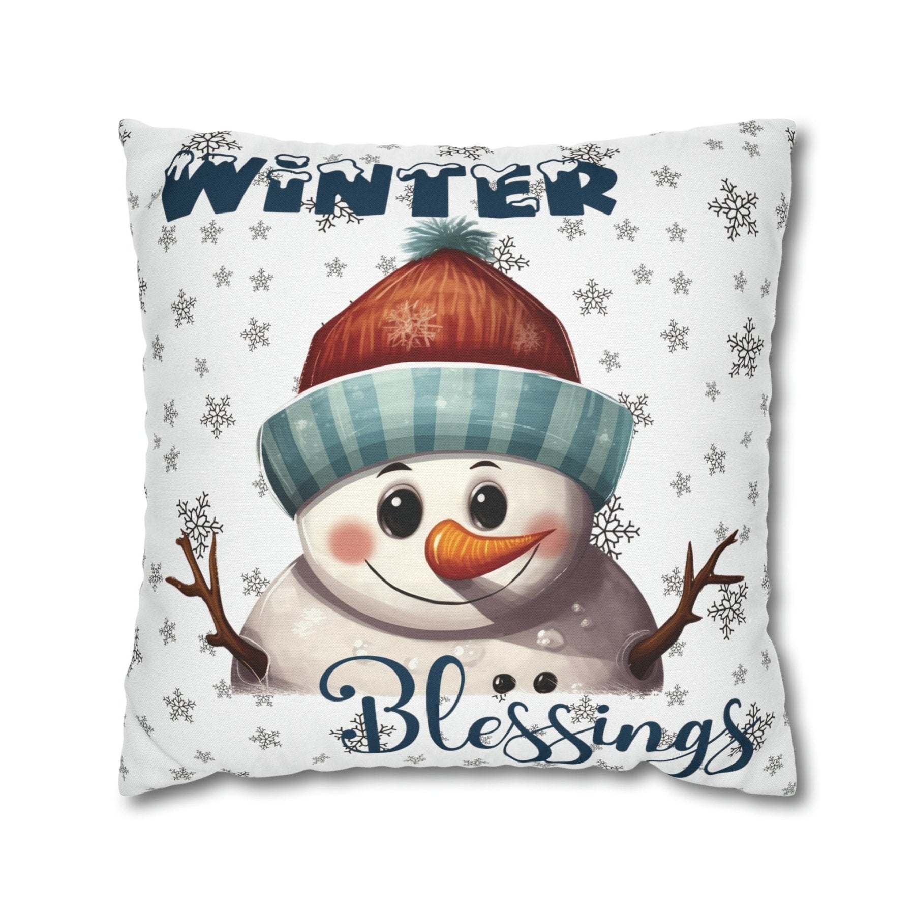 Winter Throw Pillow Cover, Throw Pillow Case, Winter Theme, Snowman, Winter Blessings, Square Pillow Case, Snowman 4 - Janlyn's Crafts