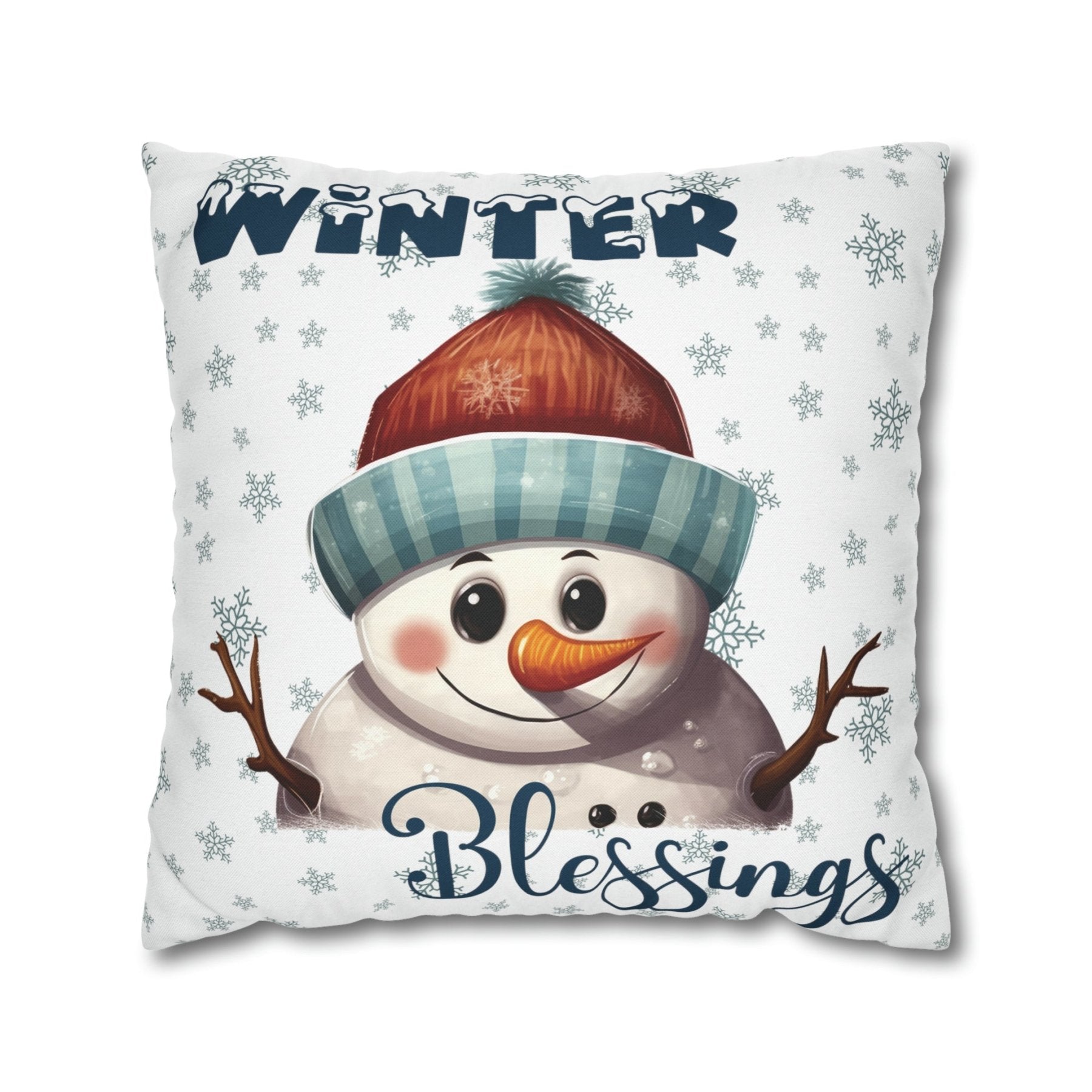 Winter Throw Pillow Cover, Throw Pillow Case, Winter Theme, Snowman, Winter Blessings, Square Pillow Case, Snowman 4 - Janlyn's Crafts