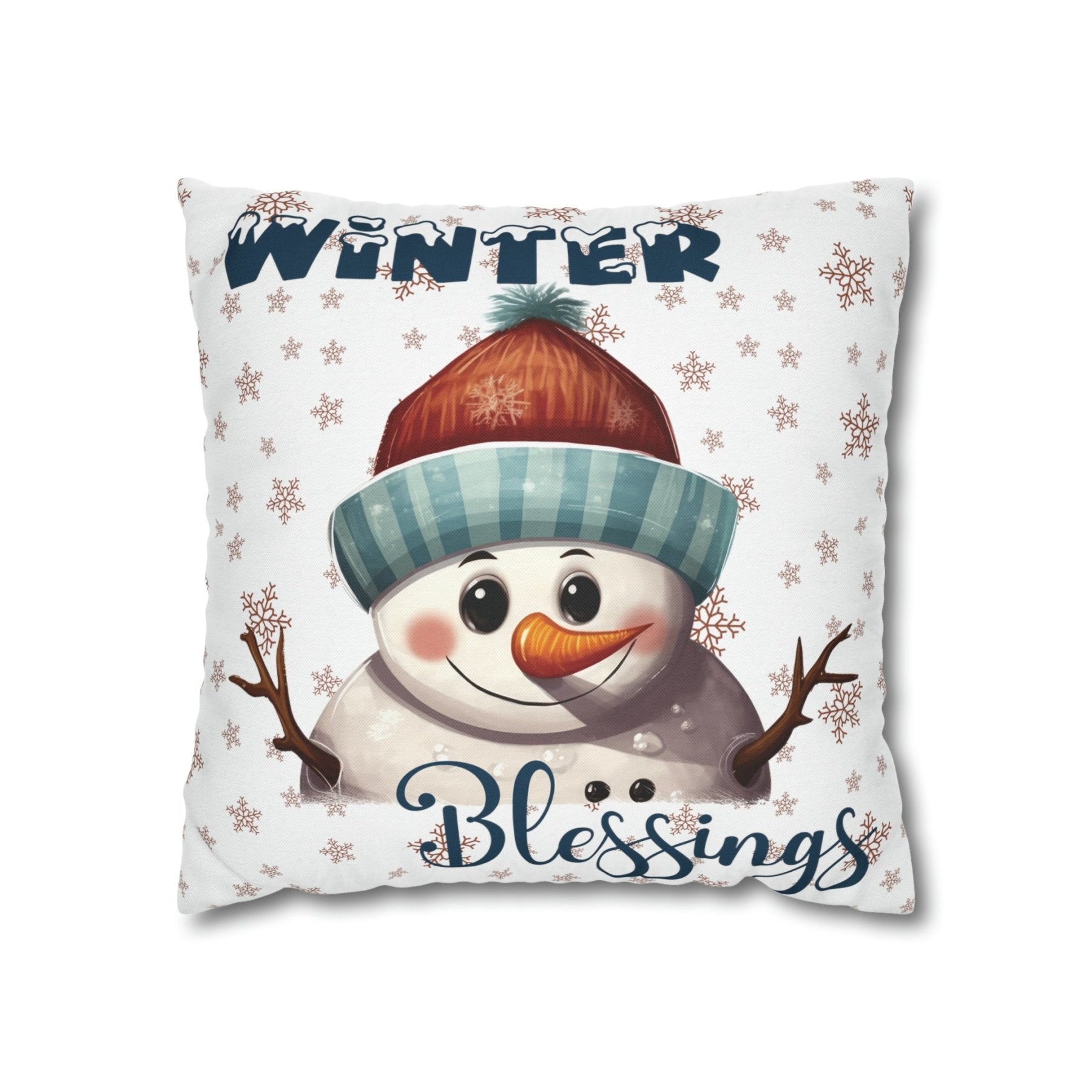 Winter Throw Pillow Cover, Throw Pillow Case, Winter Theme, Snowman, Winter Blessings, Square Pillow Case, Snowman 4 - Janlyn's Crafts