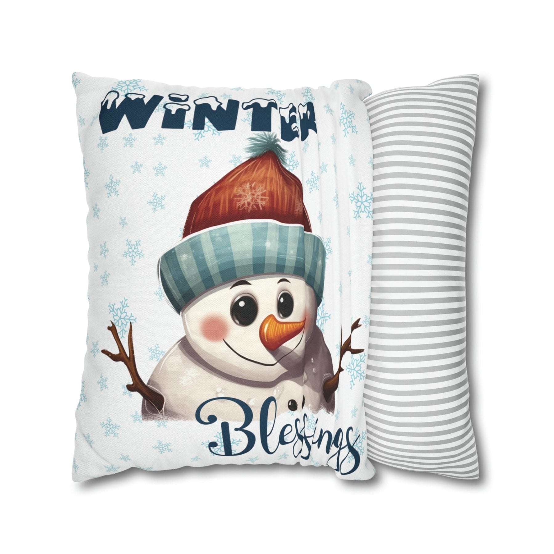 Winter Throw Pillow Cover, Throw Pillow Case, Winter Theme, Snowman, Winter Blessings, Square Pillow Case, Snowman 4 - Janlyn's Crafts