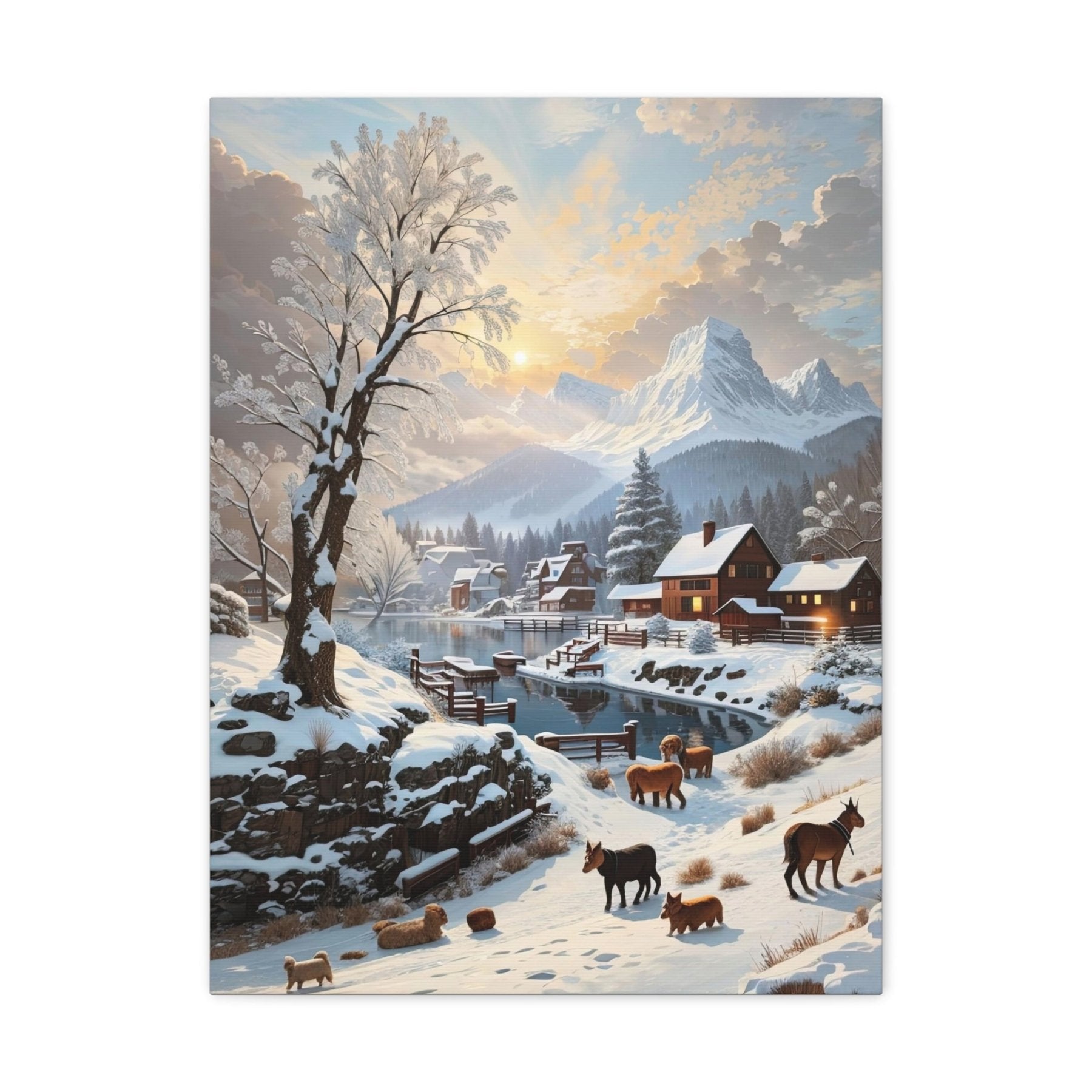 Winter Town Landscape Canvas Print, Winter Wall Art, Winter Canvas, Winter Landscape Scene, Wall Art, Canvas Art, Winter Home Decor, Winter Mountain Town (1) - Janlyn's Crafts