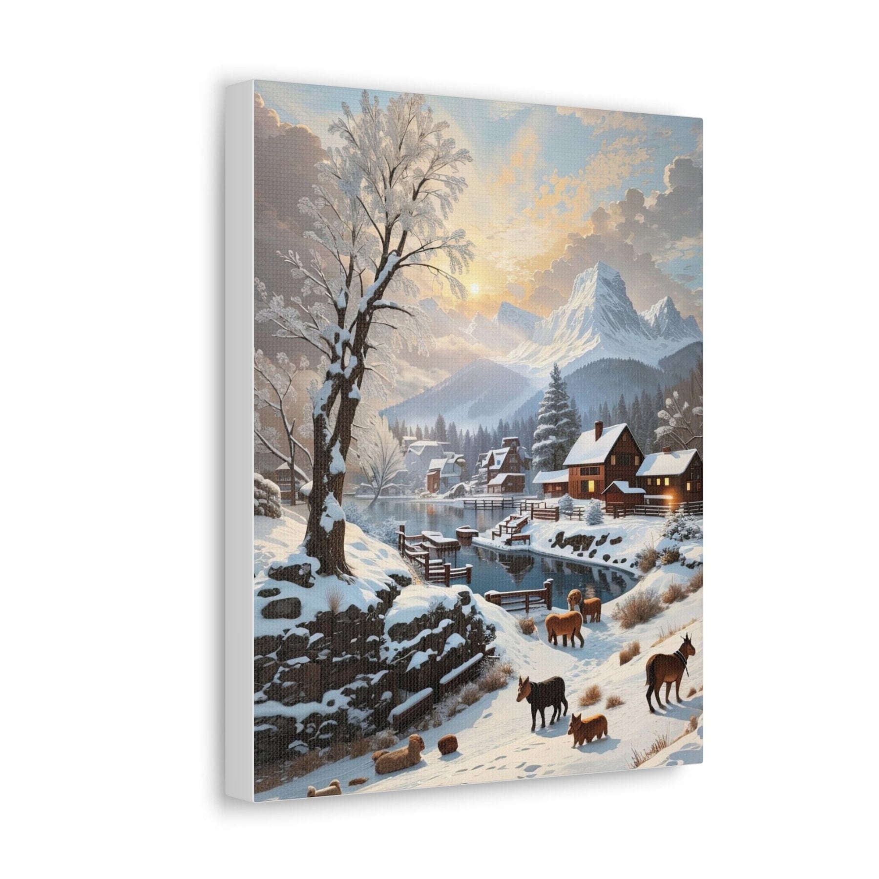 Winter Town Landscape Canvas Print, Winter Wall Art, Winter Canvas, Winter Landscape Scene, Wall Art, Canvas Art, Winter Home Decor, Winter Mountain Town (1) - Janlyn's Crafts