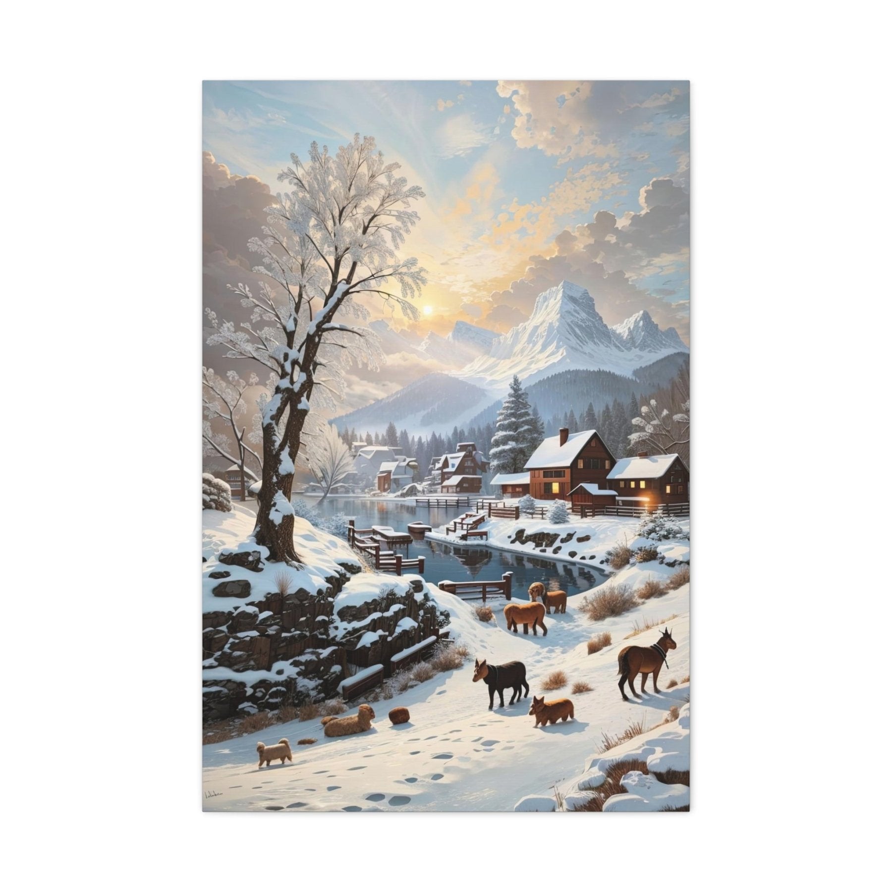 Winter Town Landscape Canvas Print, Winter Wall Art, Winter Canvas, Winter Landscape Scene, Wall Art, Canvas Art, Winter Home Decor, Winter Mountain Town (1) - Janlyn's Crafts