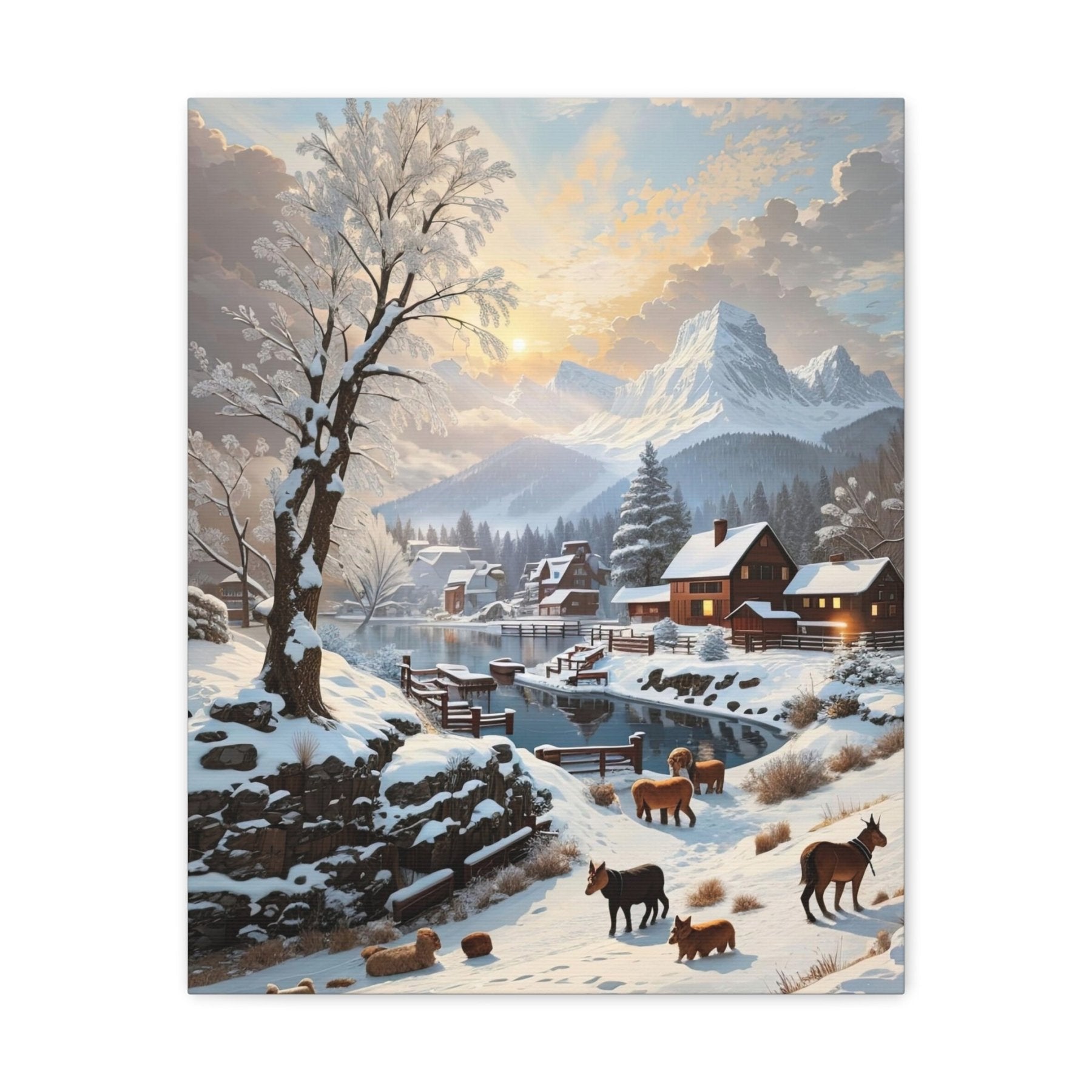 Winter Town Landscape Canvas Print, Winter Wall Art, Winter Canvas, Winter Landscape Scene, Wall Art, Canvas Art, Winter Home Decor, Winter Mountain Town (1) - Janlyn's Crafts