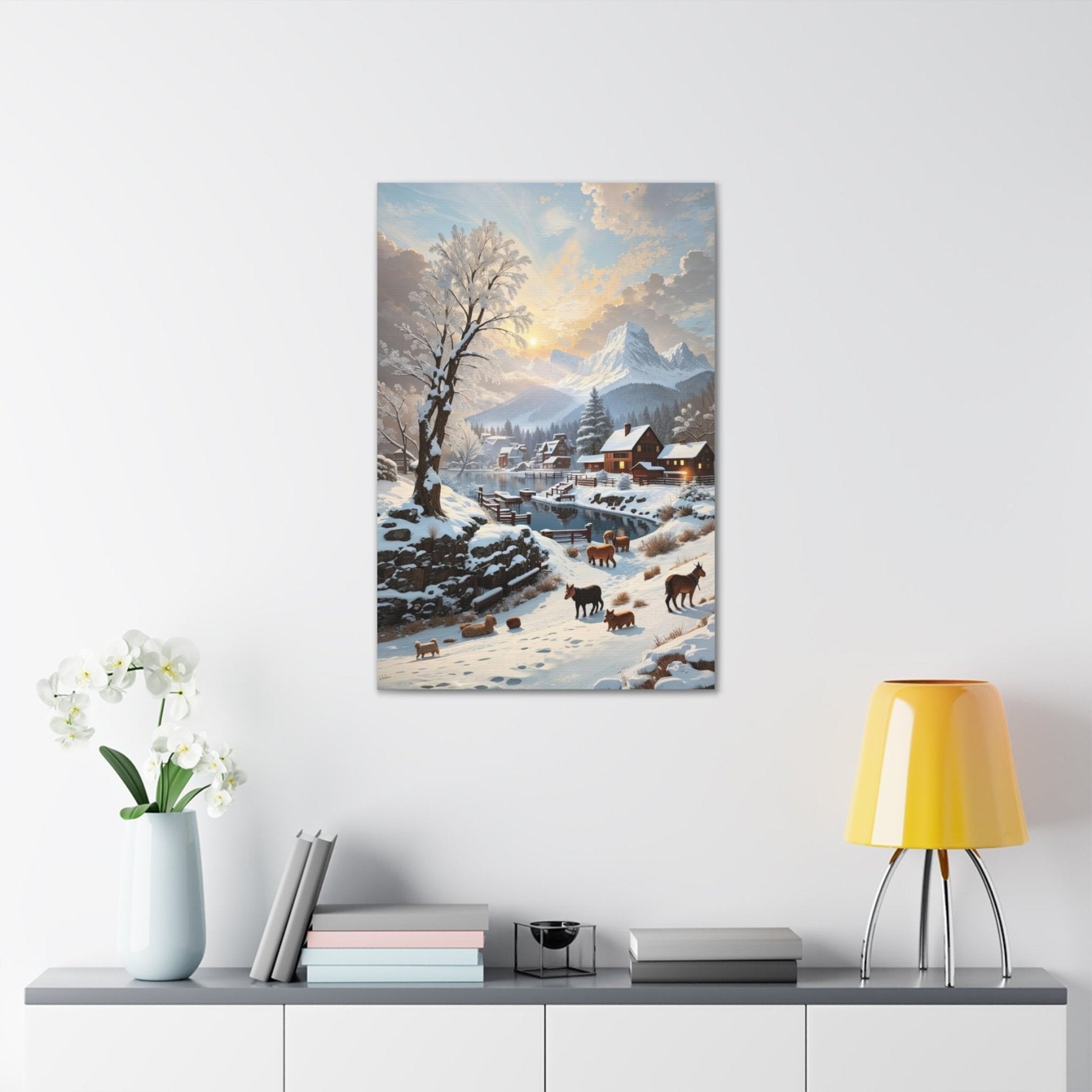 Winter Town Landscape Canvas Print, Winter Wall Art, Winter Canvas, Winter Landscape Scene, Wall Art, Canvas Art, Winter Home Decor, Winter Mountain Town (1) - Janlyn's Crafts