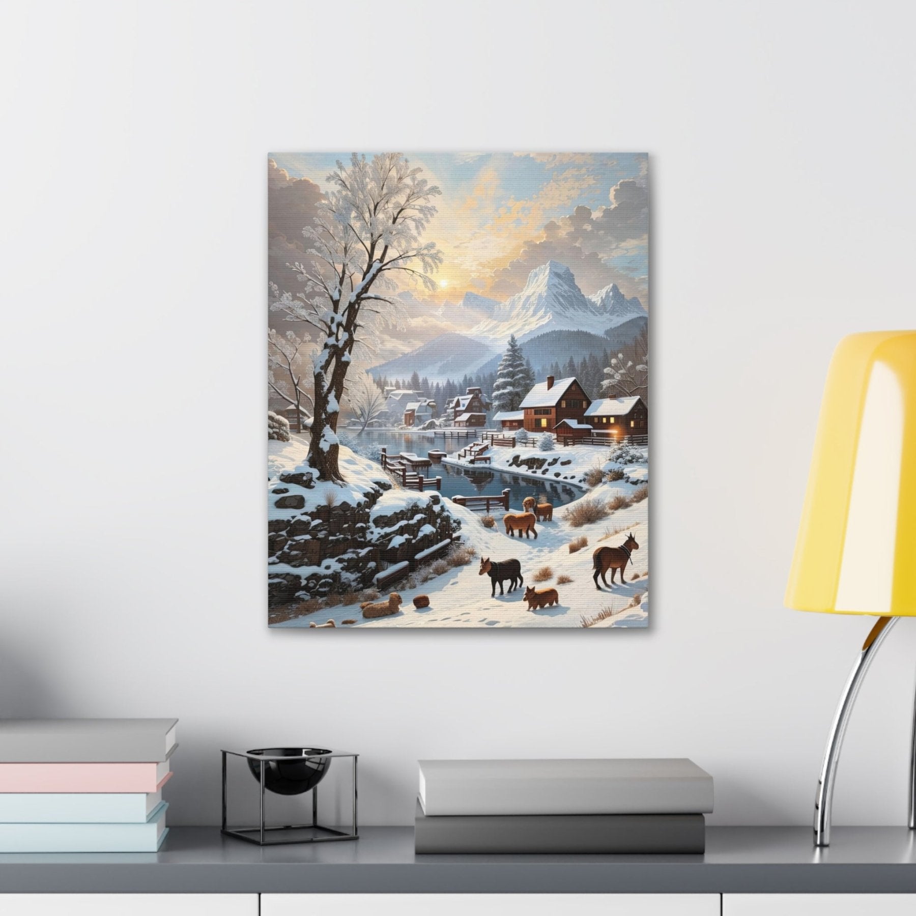 Winter Town Landscape Canvas Print, Winter Wall Art, Winter Canvas, Winter Landscape Scene, Wall Art, Canvas Art, Winter Home Decor, Winter Mountain Town (1) - Janlyn's Crafts