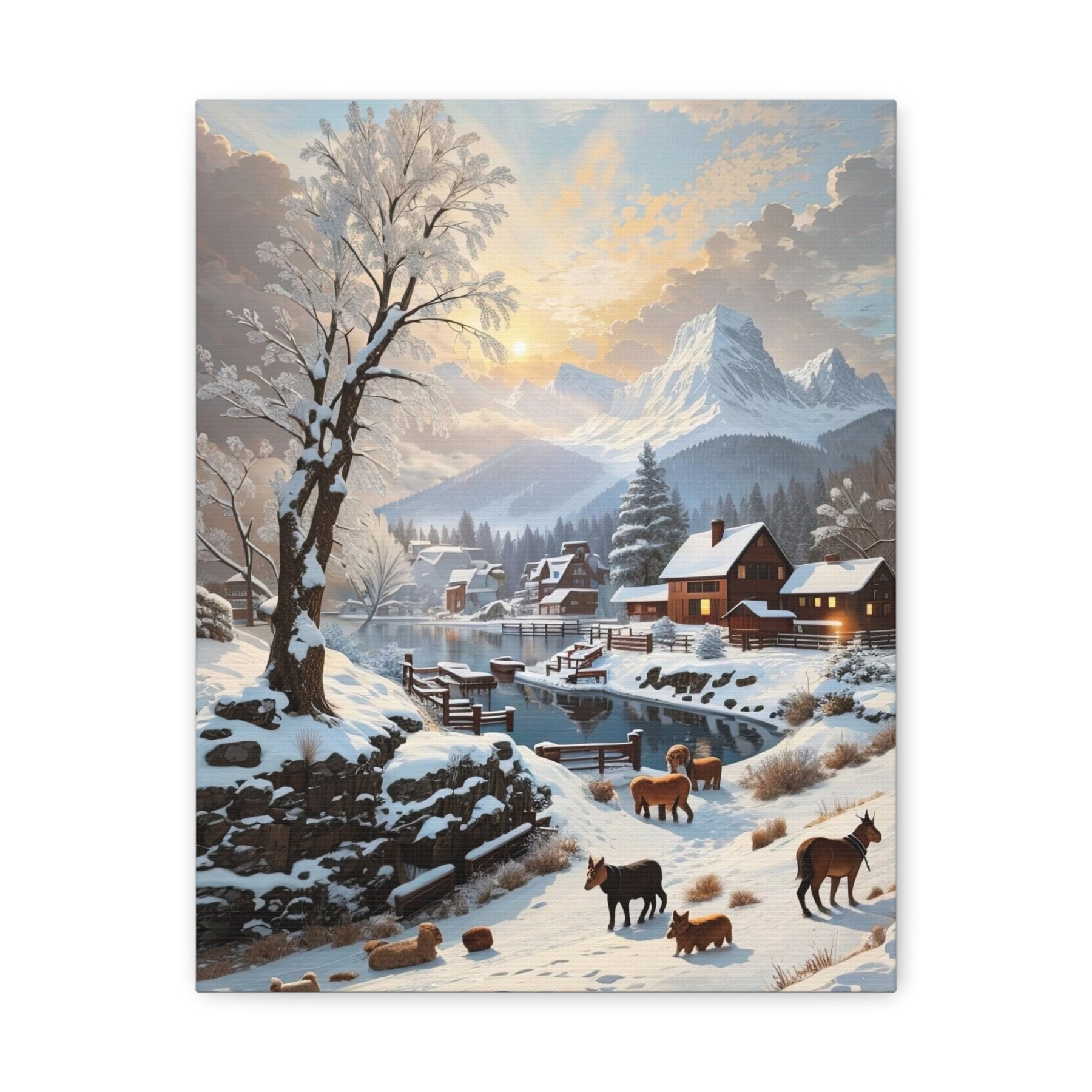 Winter Town Landscape Canvas Print, Winter Wall Art, Winter Canvas, Winter Landscape Scene, Wall Art, Canvas Art, Winter Home Decor, Winter Mountain Town (1) - Janlyn's Crafts