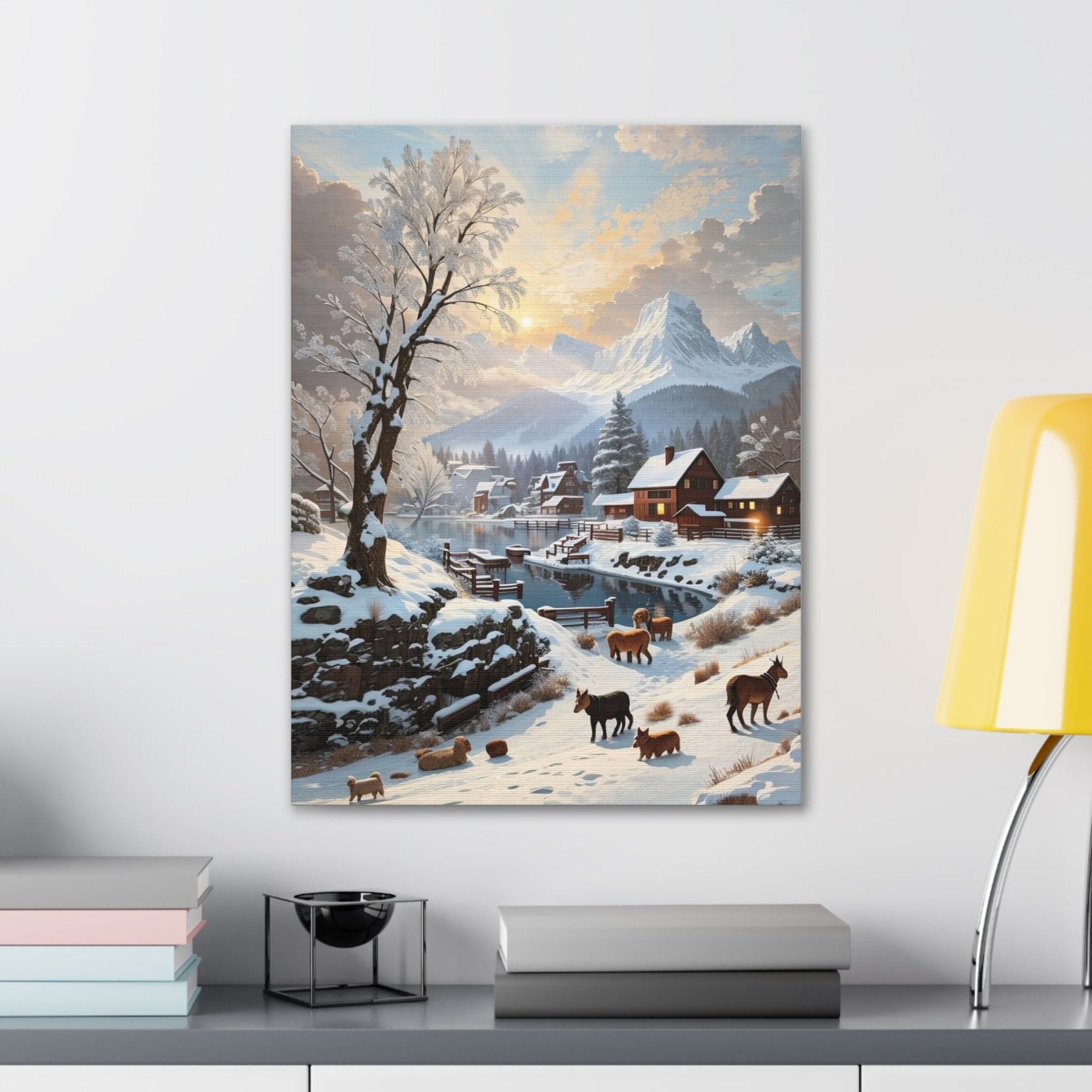 Winter Town Landscape Canvas Print, Winter Wall Art, Winter Canvas, Winter Landscape Scene, Wall Art, Canvas Art, Winter Home Decor, Winter Mountain Town (1) - Janlyn's Crafts