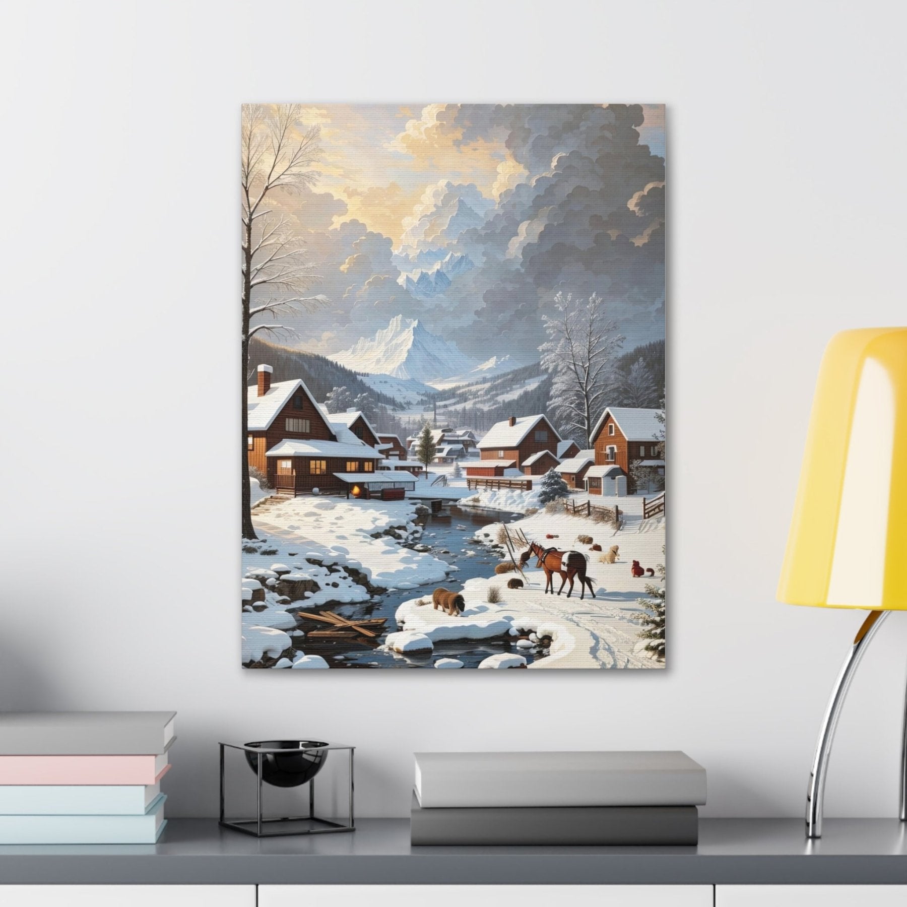 Winter Town Landscape Canvas Print, Winter Wall Art, Winter Canvas, Winter Landscape Scene, Wall Art, Canvas Art, Winter Home Decor, Winter Mountain Town (2) - Janlyn's Crafts