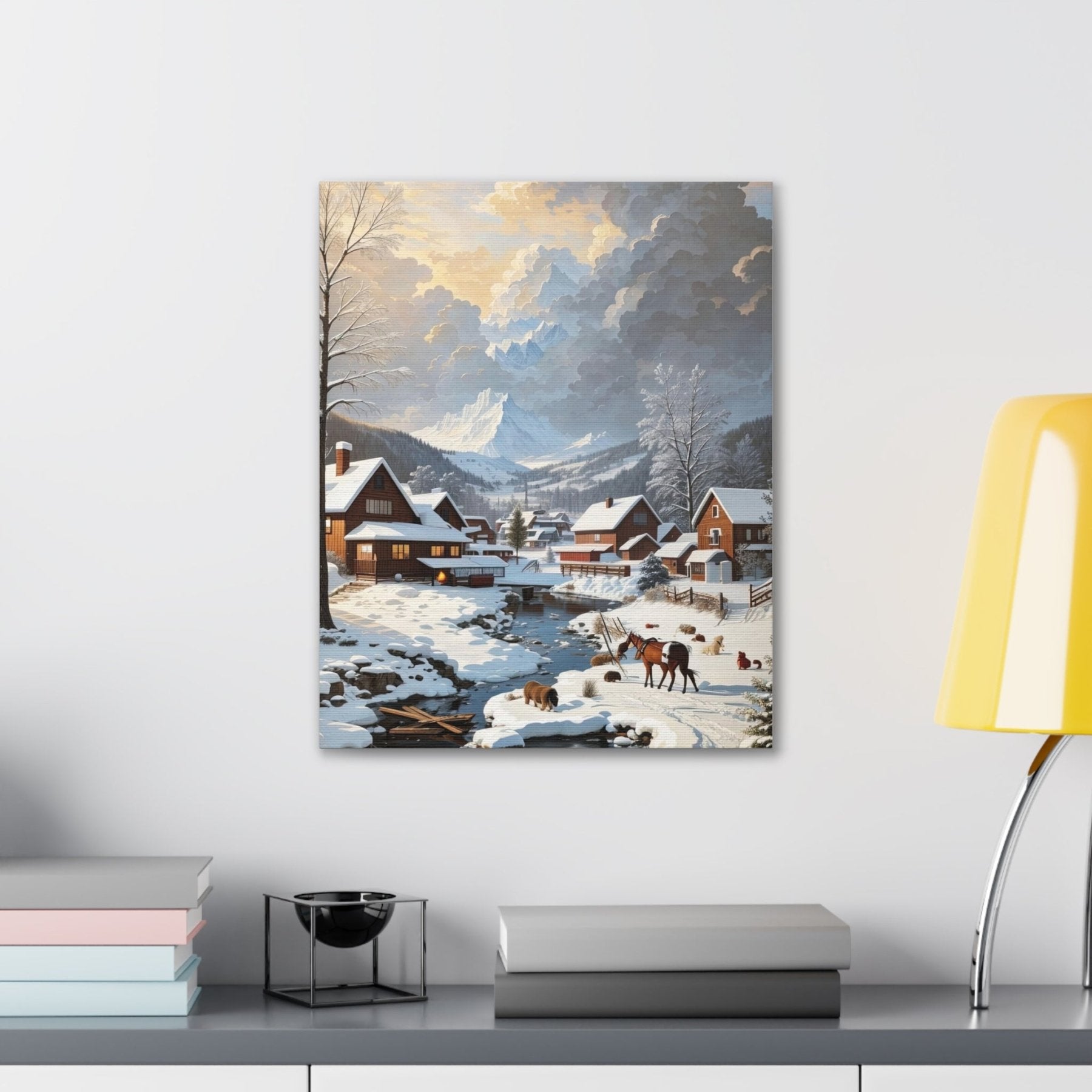 Winter Town Landscape Canvas Print, Winter Wall Art, Winter Canvas, Winter Landscape Scene, Wall Art, Canvas Art, Winter Home Decor, Winter Mountain Town (2) - Janlyn's Crafts