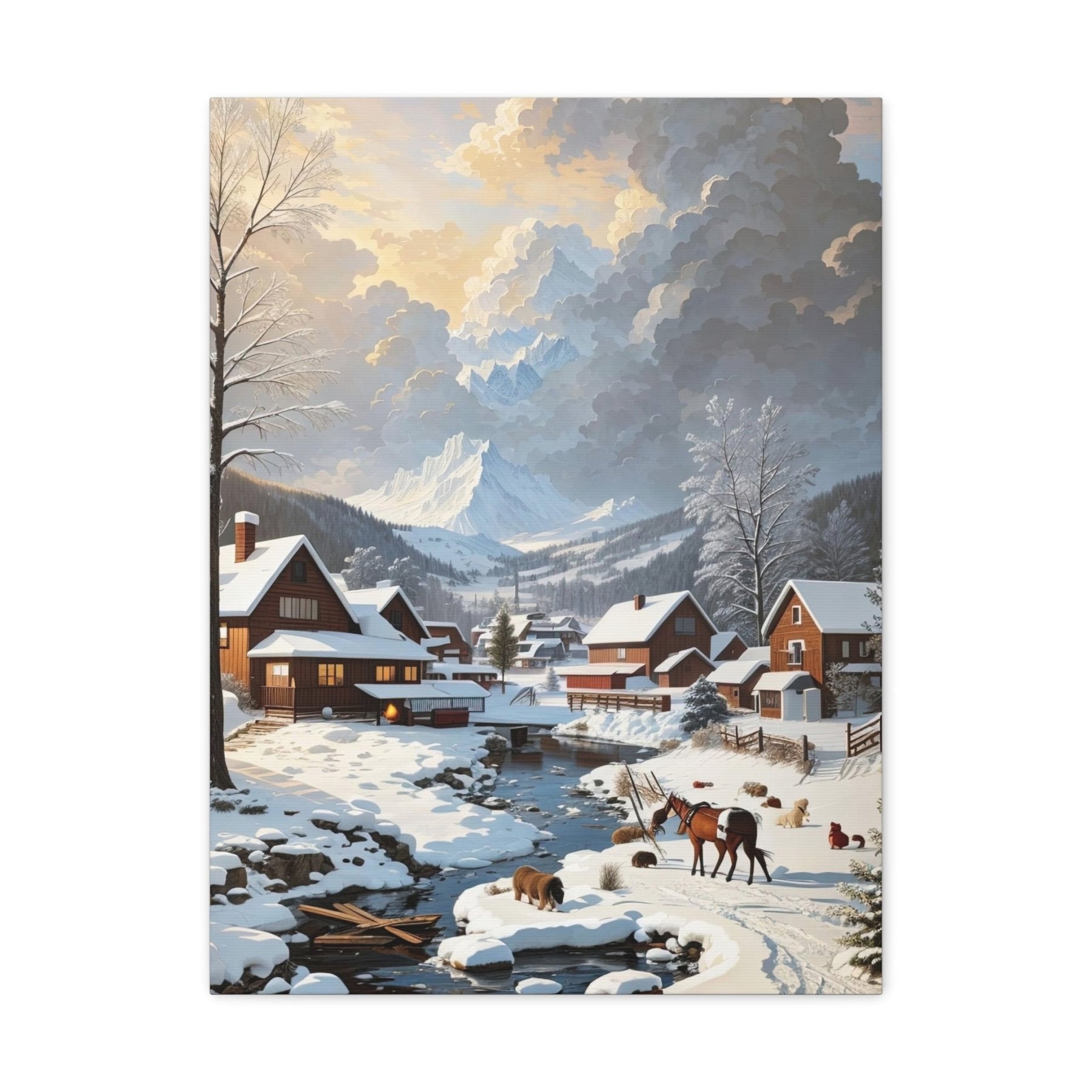 Winter Town Landscape Canvas Print, Winter Wall Art, Winter Canvas, Winter Landscape Scene, Wall Art, Canvas Art, Winter Home Decor, Winter Mountain Town (2) - Janlyn's Crafts