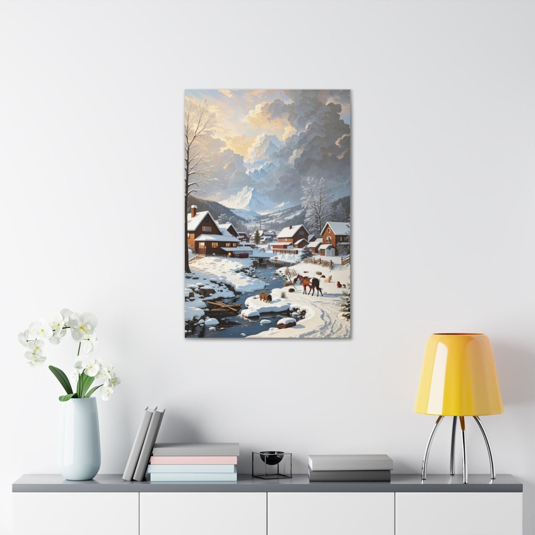 Winter Town Landscape Canvas Print, Winter Wall Art, Winter Canvas, Winter Landscape Scene, Wall Art, Canvas Art, Winter Home Decor, Winter Mountain Town (2) - Janlyn's Crafts