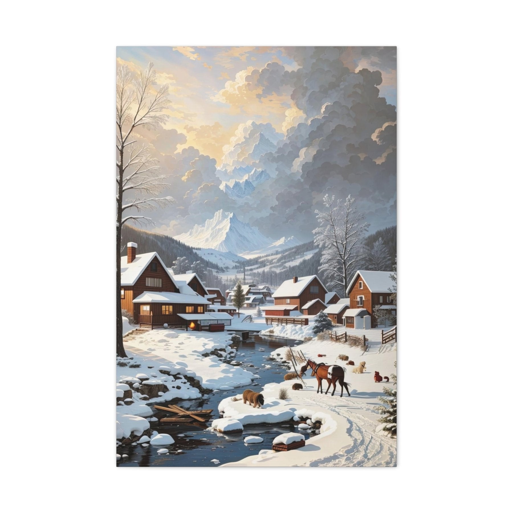 Winter Town Landscape Canvas Print, Winter Wall Art, Winter Canvas, Winter Landscape Scene, Wall Art, Canvas Art, Winter Home Decor, Winter Mountain Town (2) - Janlyn's Crafts