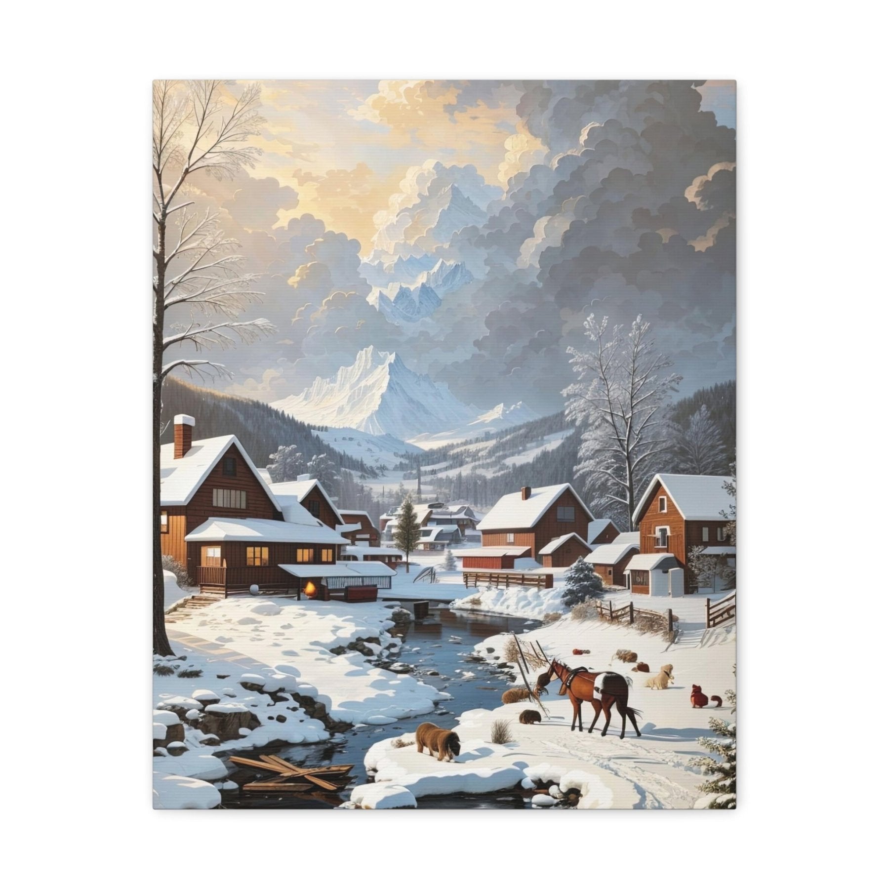 Winter Town Landscape Canvas Print, Winter Wall Art, Winter Canvas, Winter Landscape Scene, Wall Art, Canvas Art, Winter Home Decor, Winter Mountain Town (2) - Janlyn's Crafts